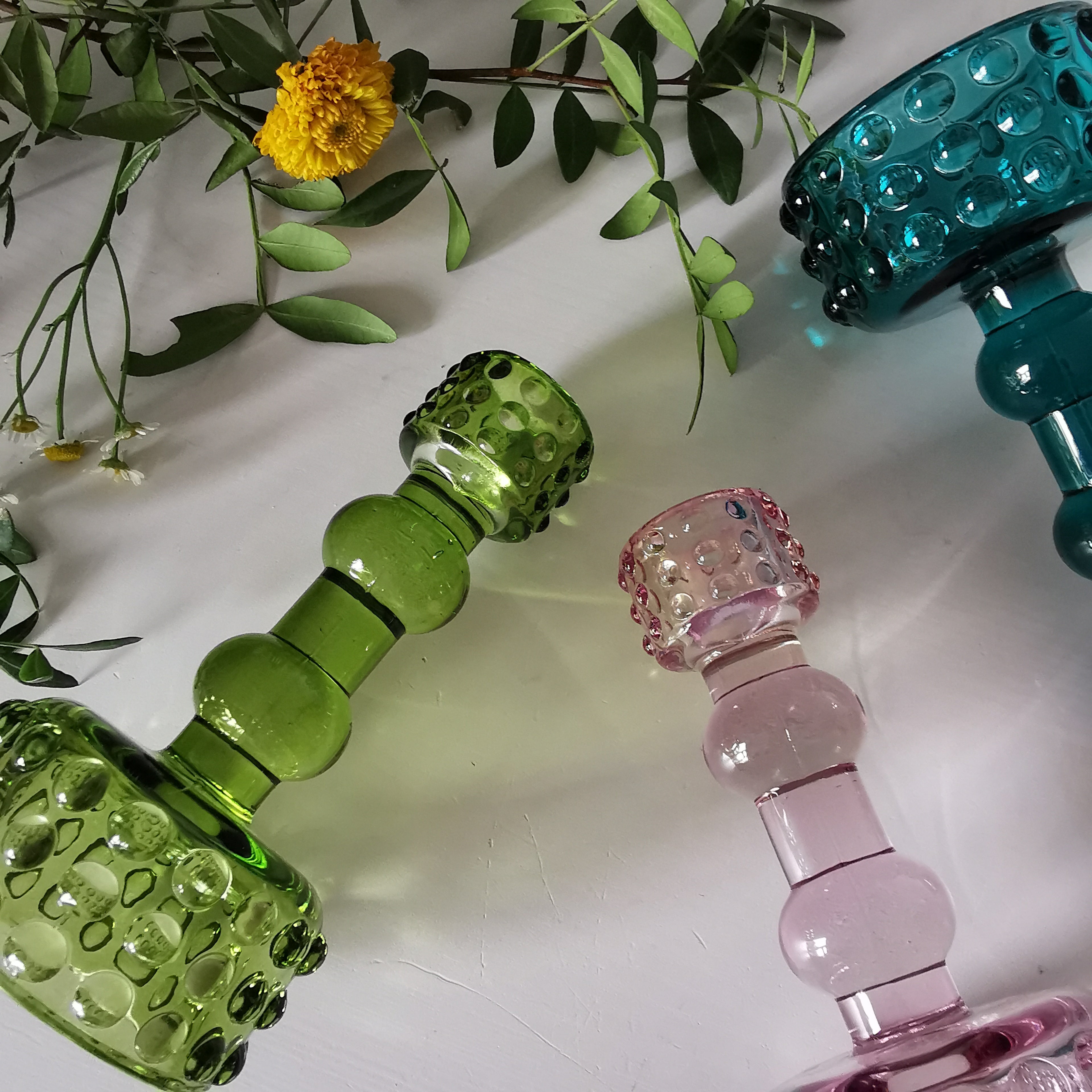 Coloured Bobble Glass Candlestick Holder