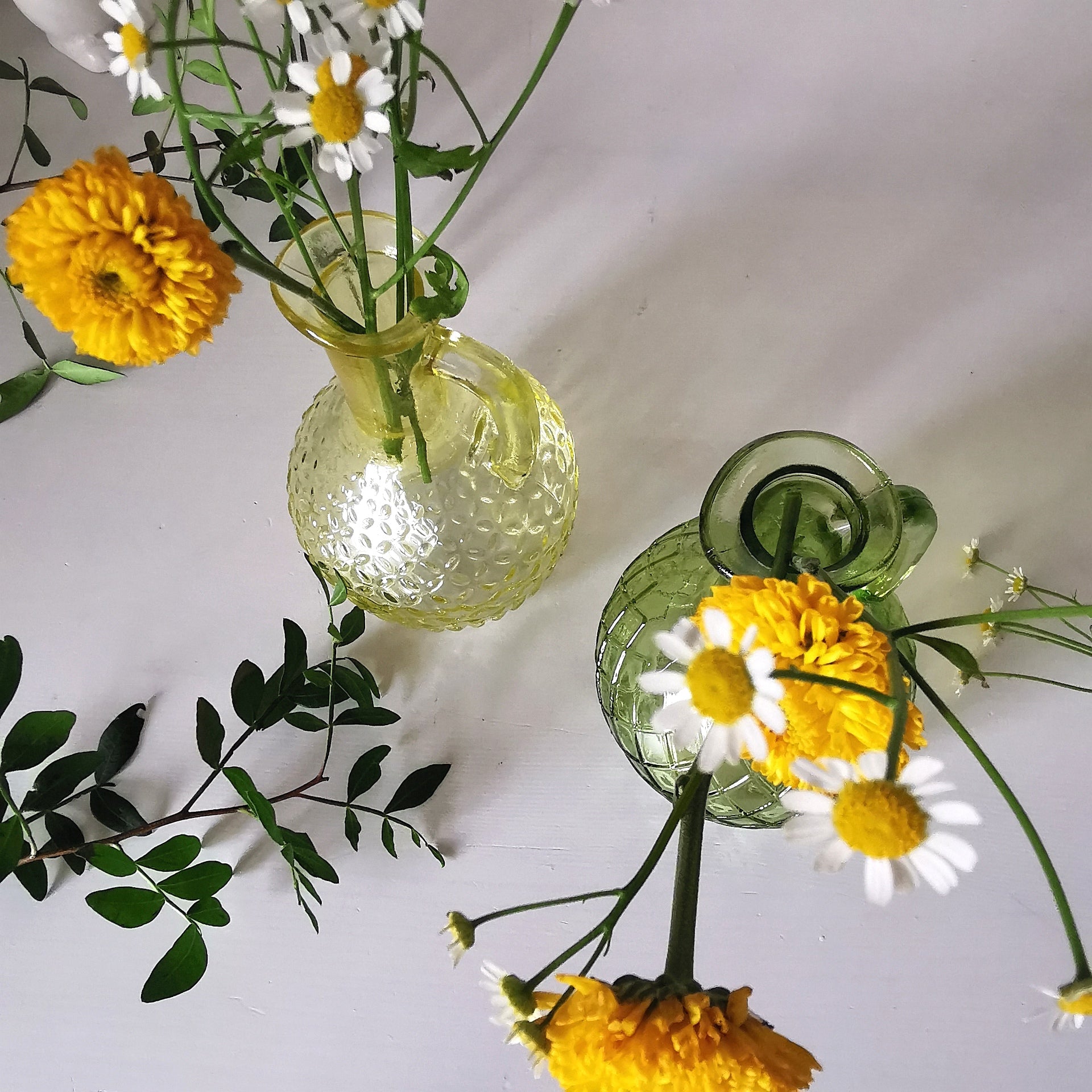 Narrow glass jars lime lemon tones set of 2