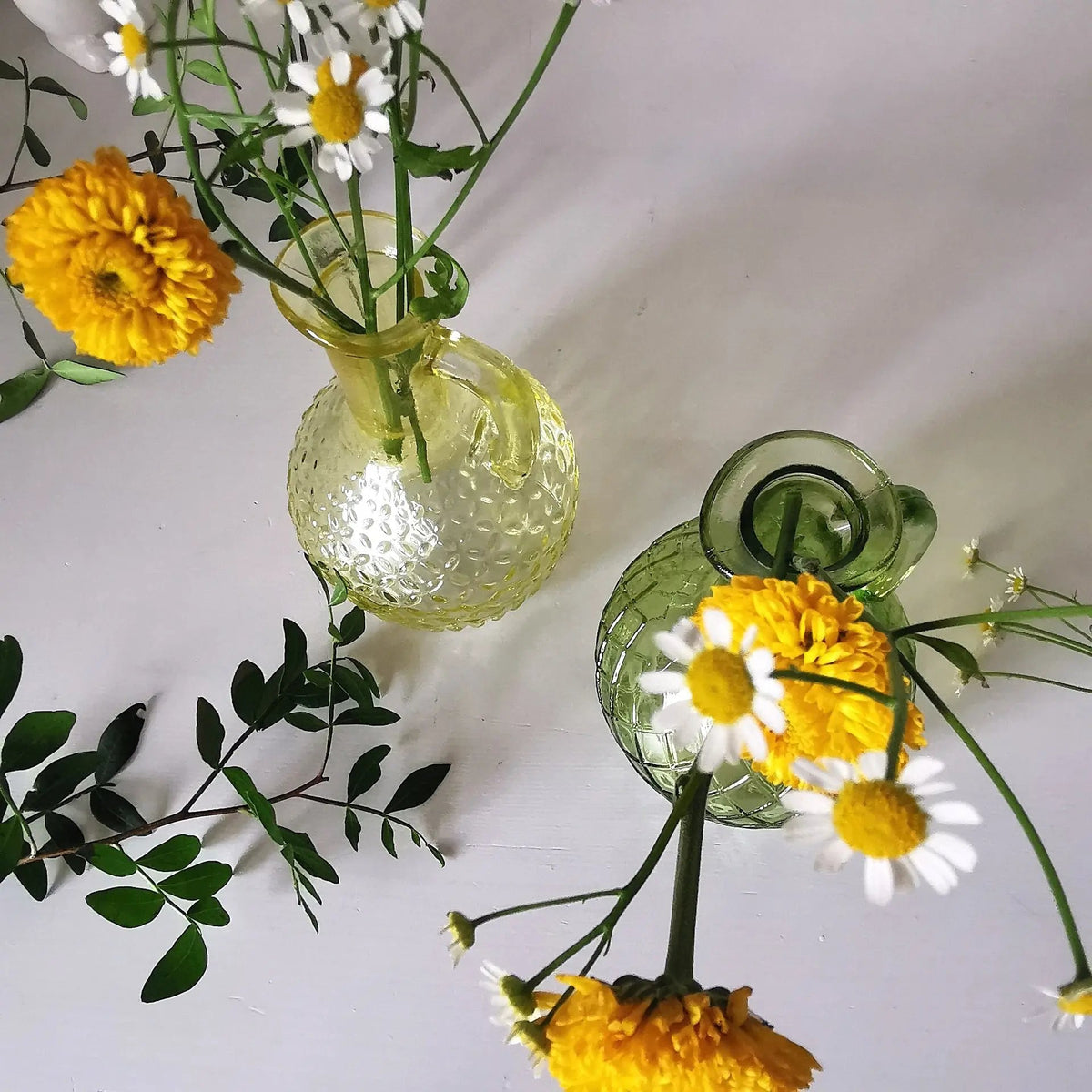 Dried Flower Vases – Yellow & Green Patterned Glass Pair   Handcrafted Sustainable Living  Almasea