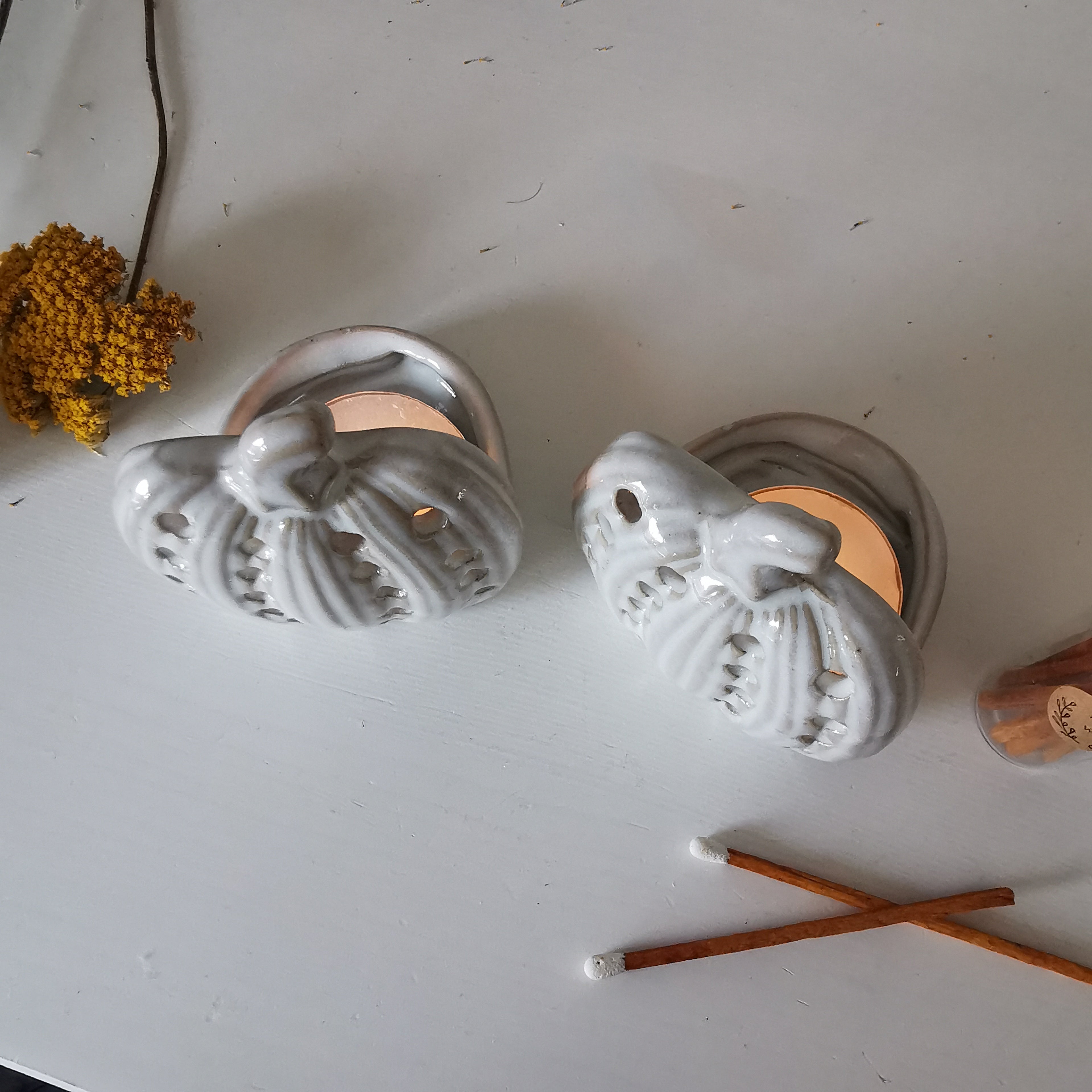 Grey Pumpkin Tealight Holders Set of two