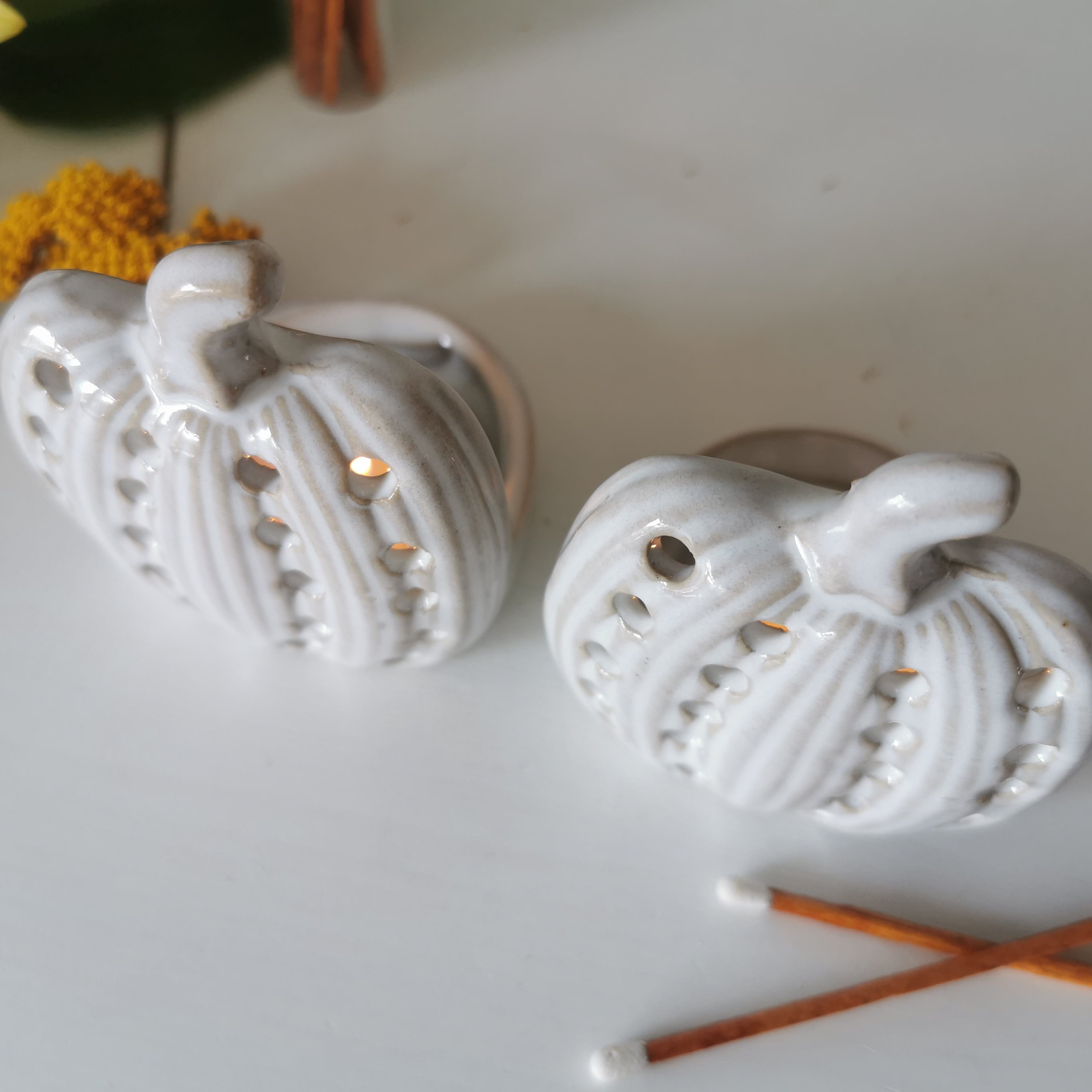 Grey Pumpkin Tealight Holders Set of two