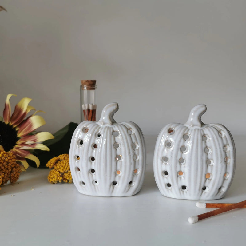 Grey Pumpkin Tealight Holder – Dotted Reactive Glaze   Handcrafted Sustainable Living  Almasea
