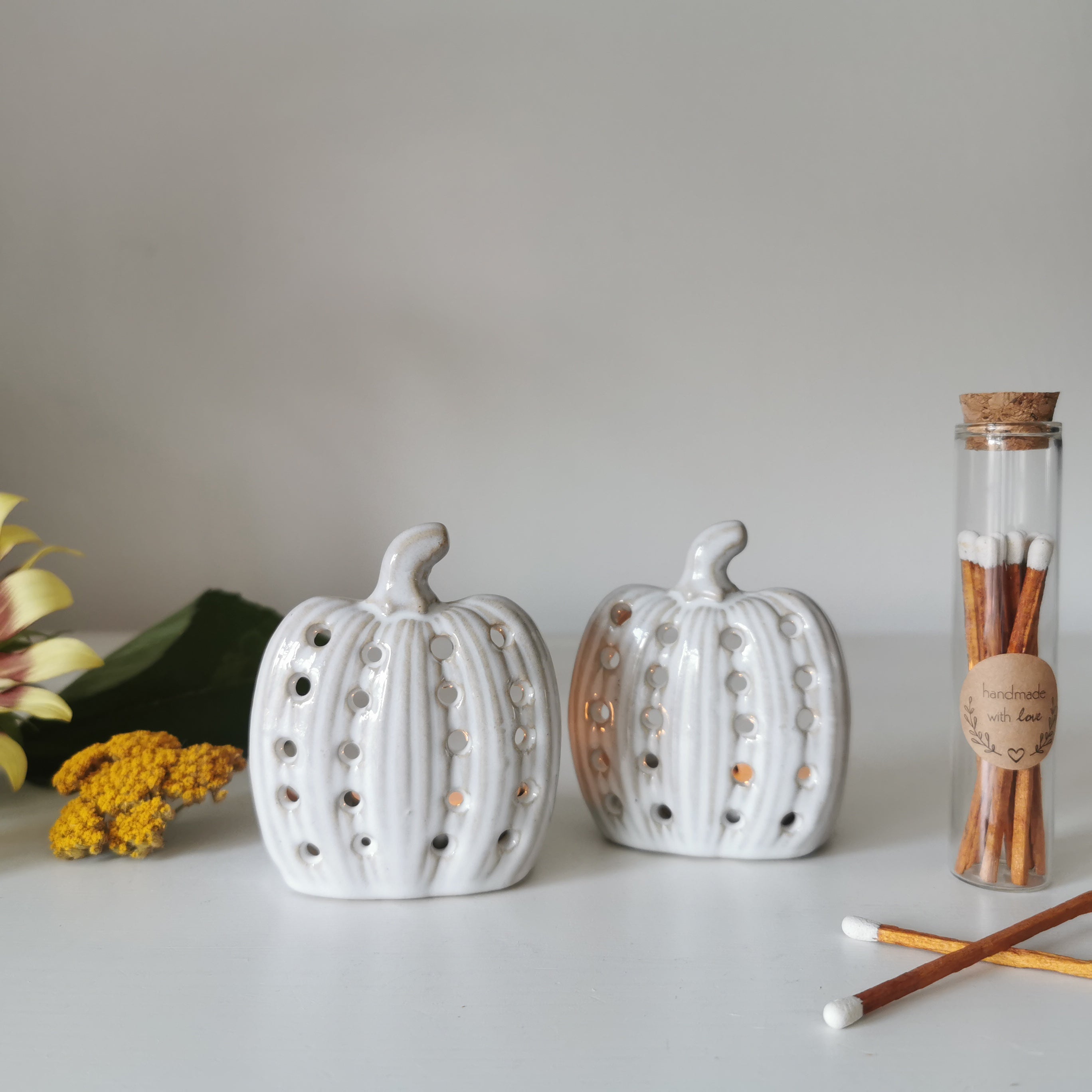 Grey Pumpkin Tealight Holders Set of two