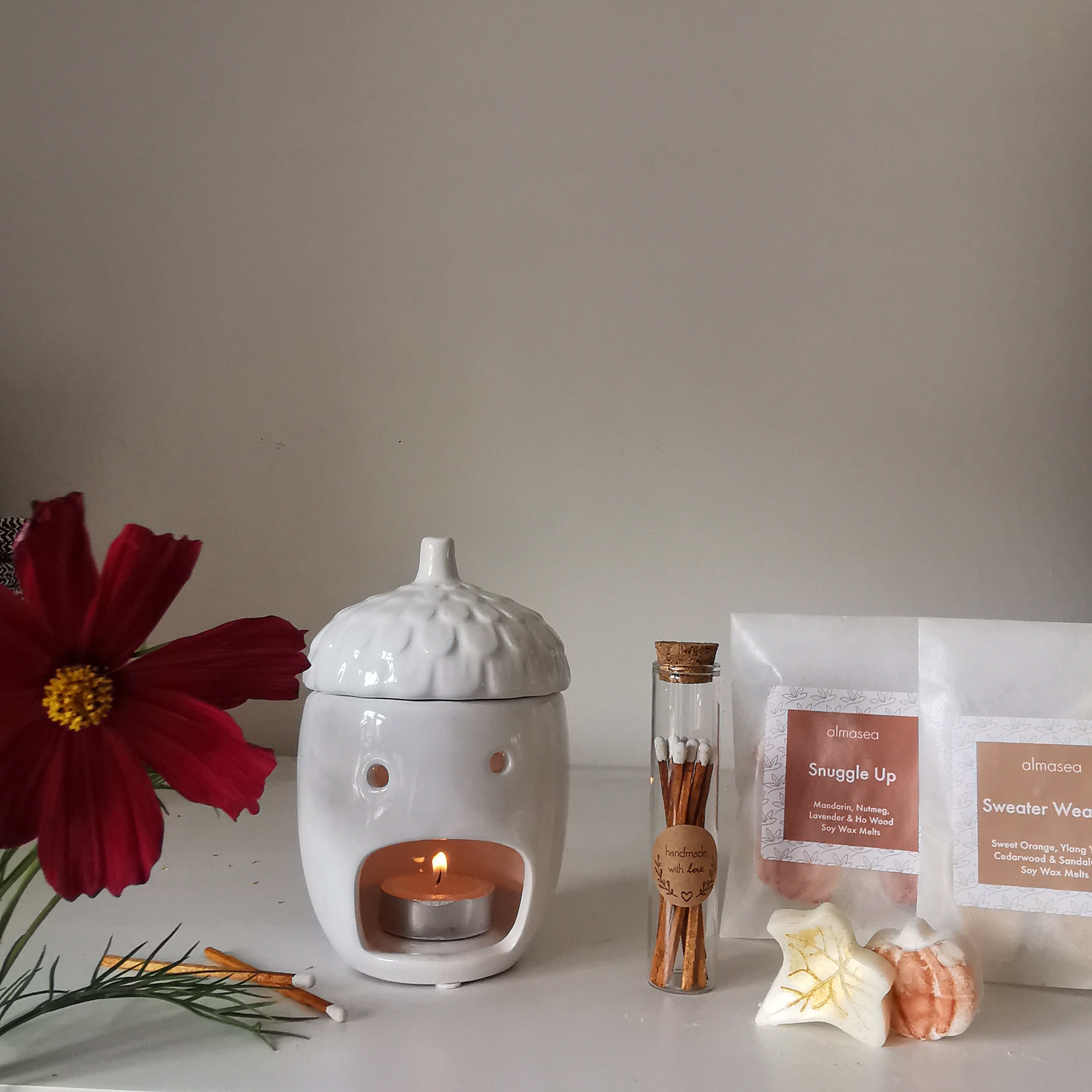 White Acorn Wax Burner & Autumn Melts Gift Set