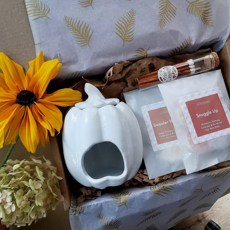 White Pumpkin Wax Burner Gift Set – Autumn Melts & Matches   Handcrafted Sustainable Living  Almasea