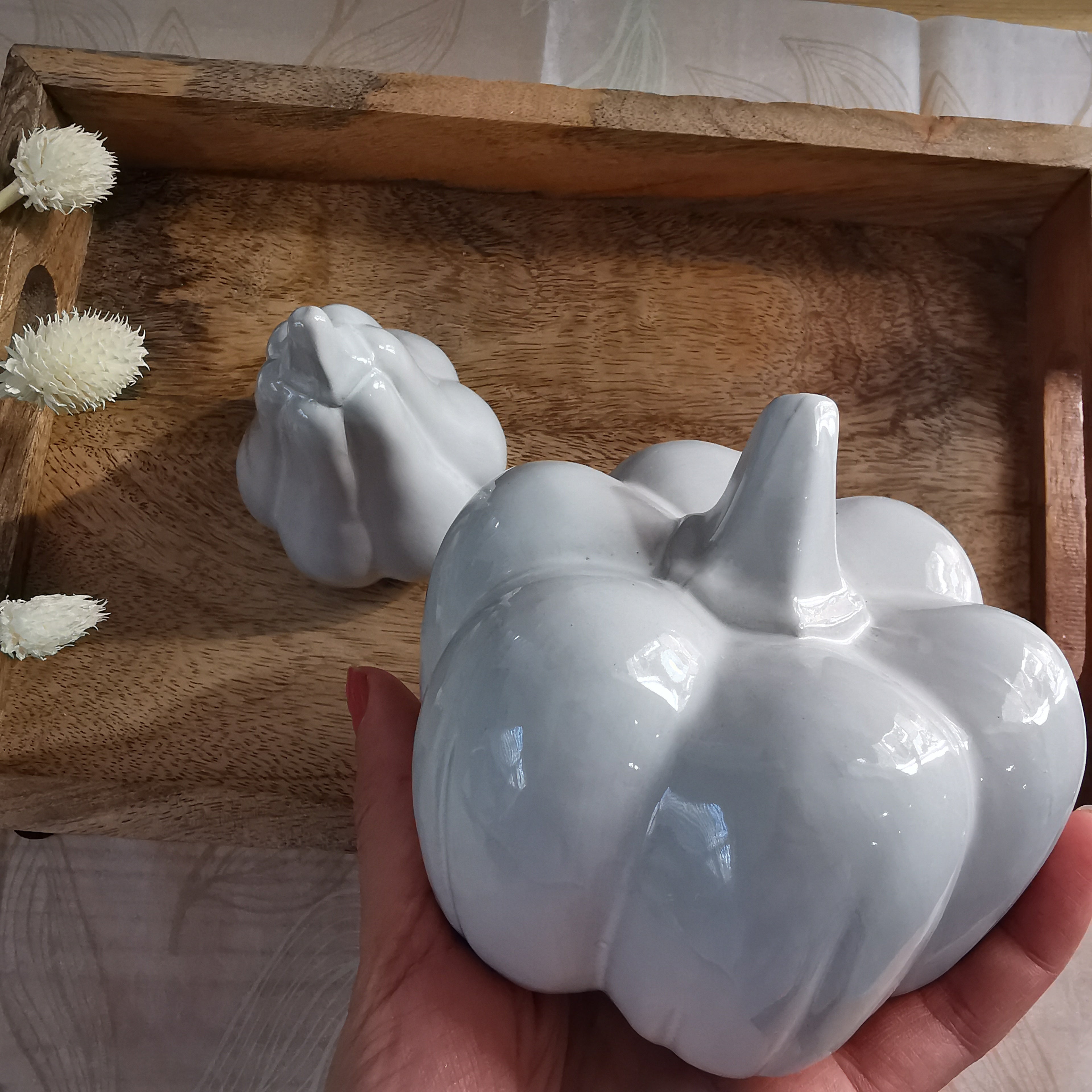 Ceramic Pumpkin & Squash Light Grey Autumn Ornament