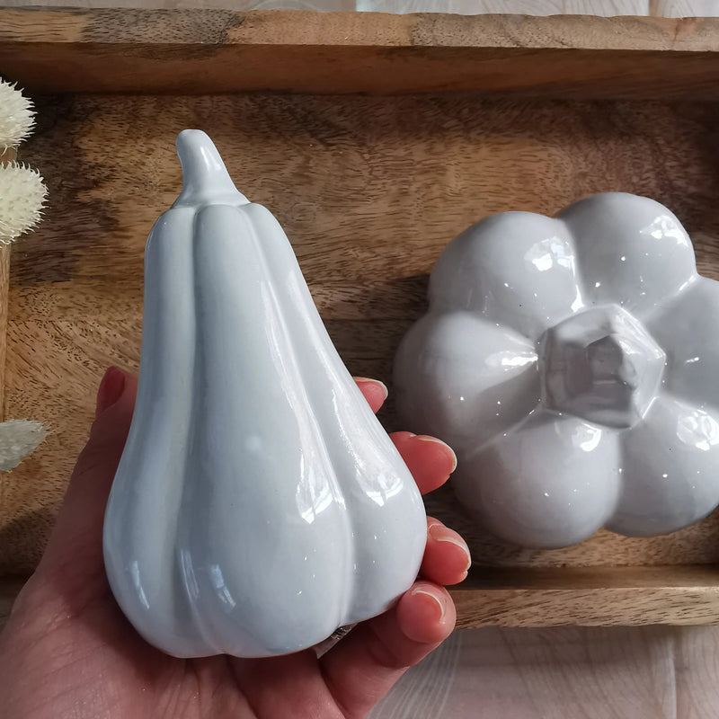 Ceramic Pumpkin Squash Ornament – Light Grey Autumn Decor   Handcrafted Sustainable Living  Almasea