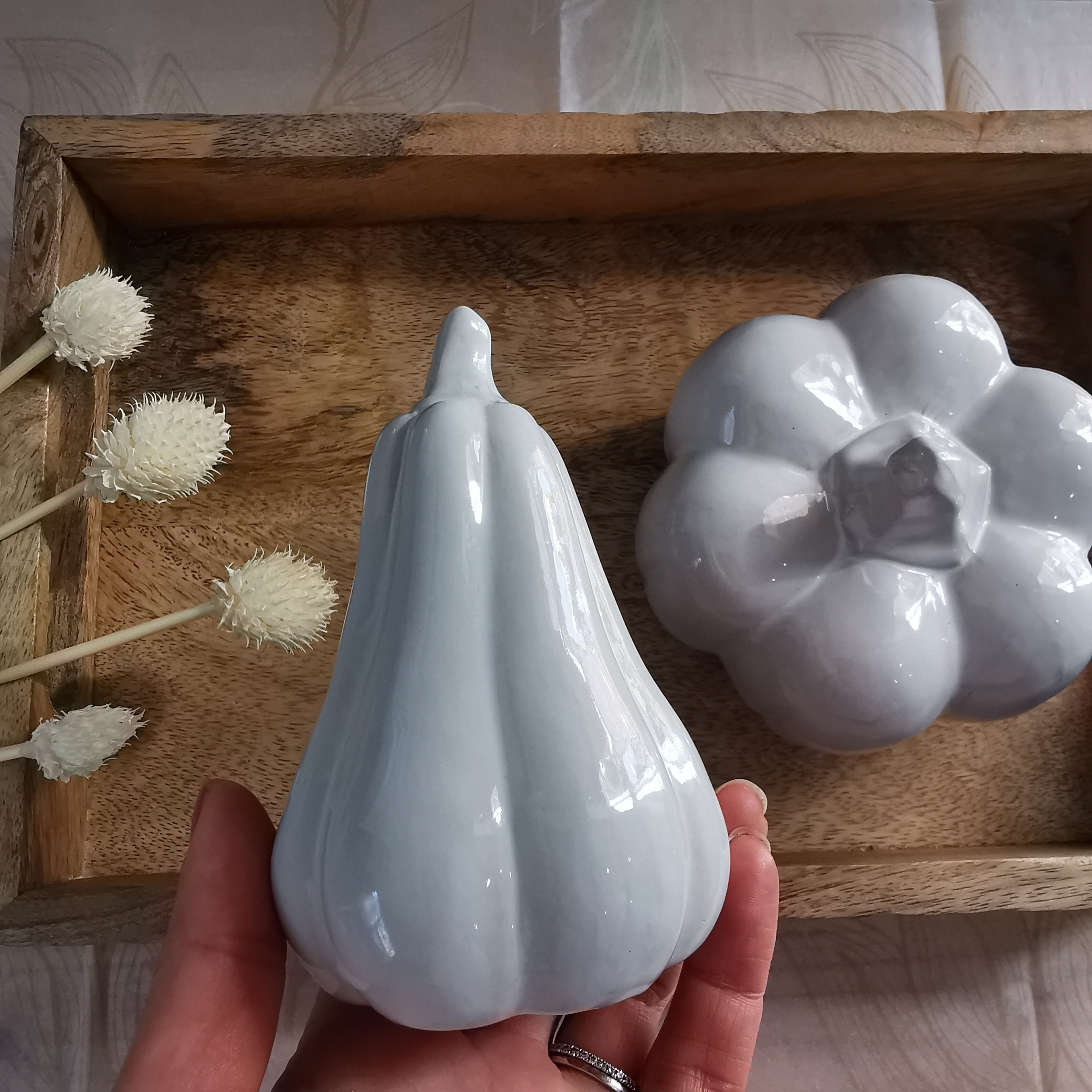 Ceramic Pumpkin & Squash Light Grey Autumn Ornament