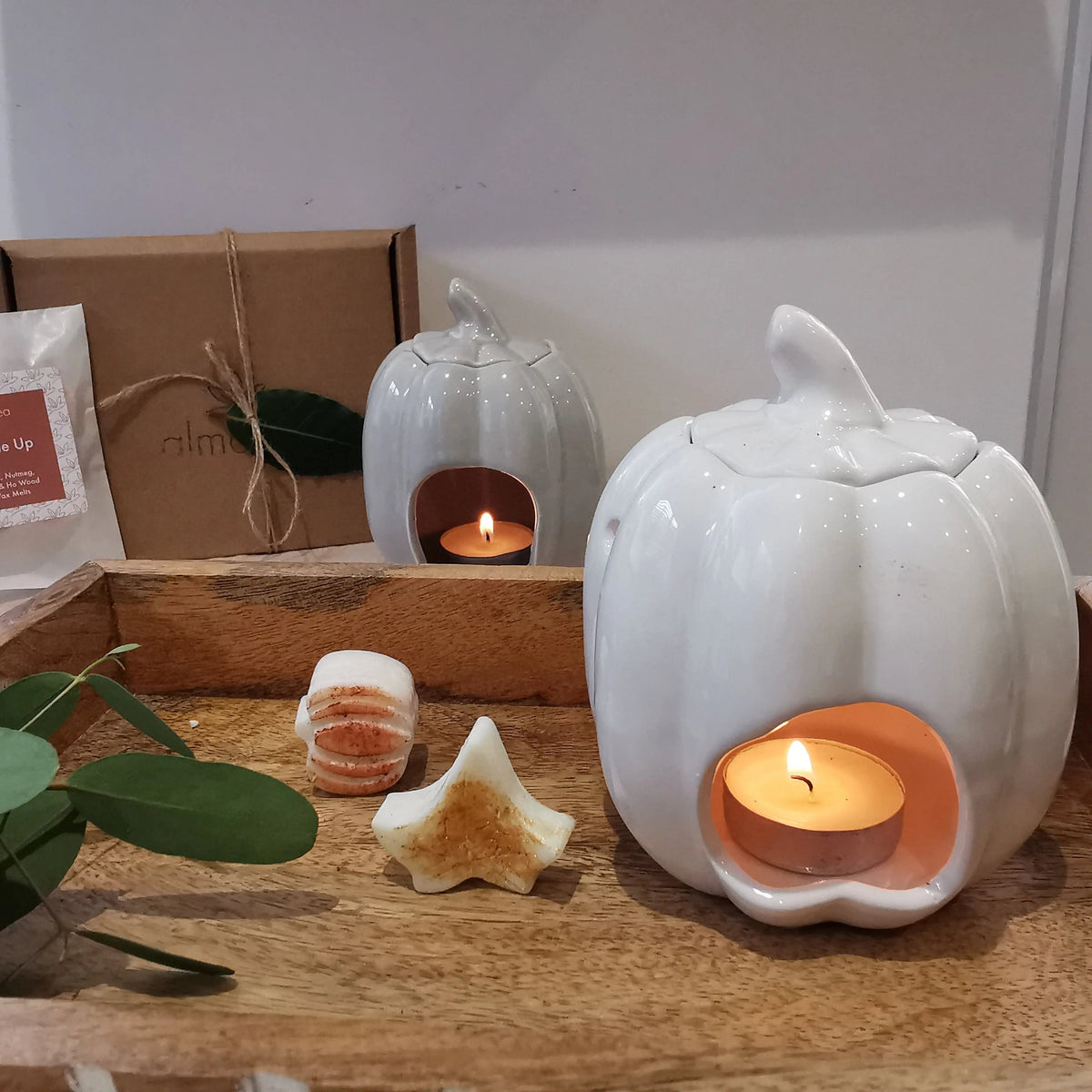 Pumpkin Wax Burner with Lid | White, Grey & Sage Green | Ceramic Oil Burner   Handcrafted Sustainable Living  Almasea