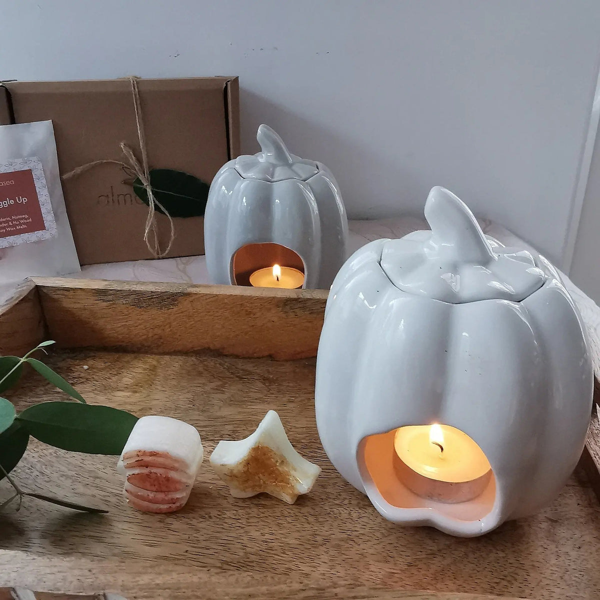 Pumpkin Wax Burner with Lid | White, Grey & Sage Green | Ceramic Oil Burner   Handcrafted Sustainable Living  Almasea