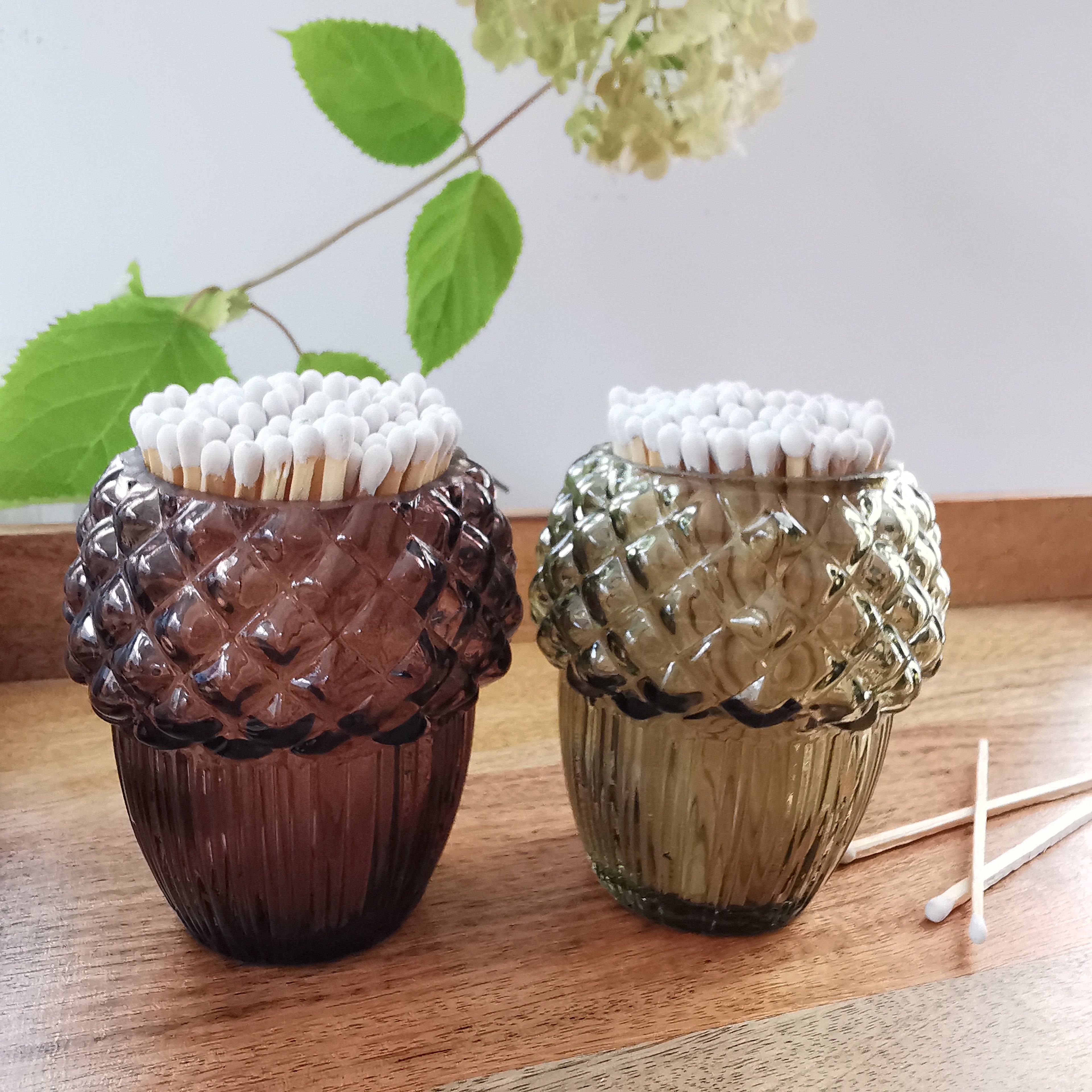 Long White Luxury Matches in Acorn Glass Jar