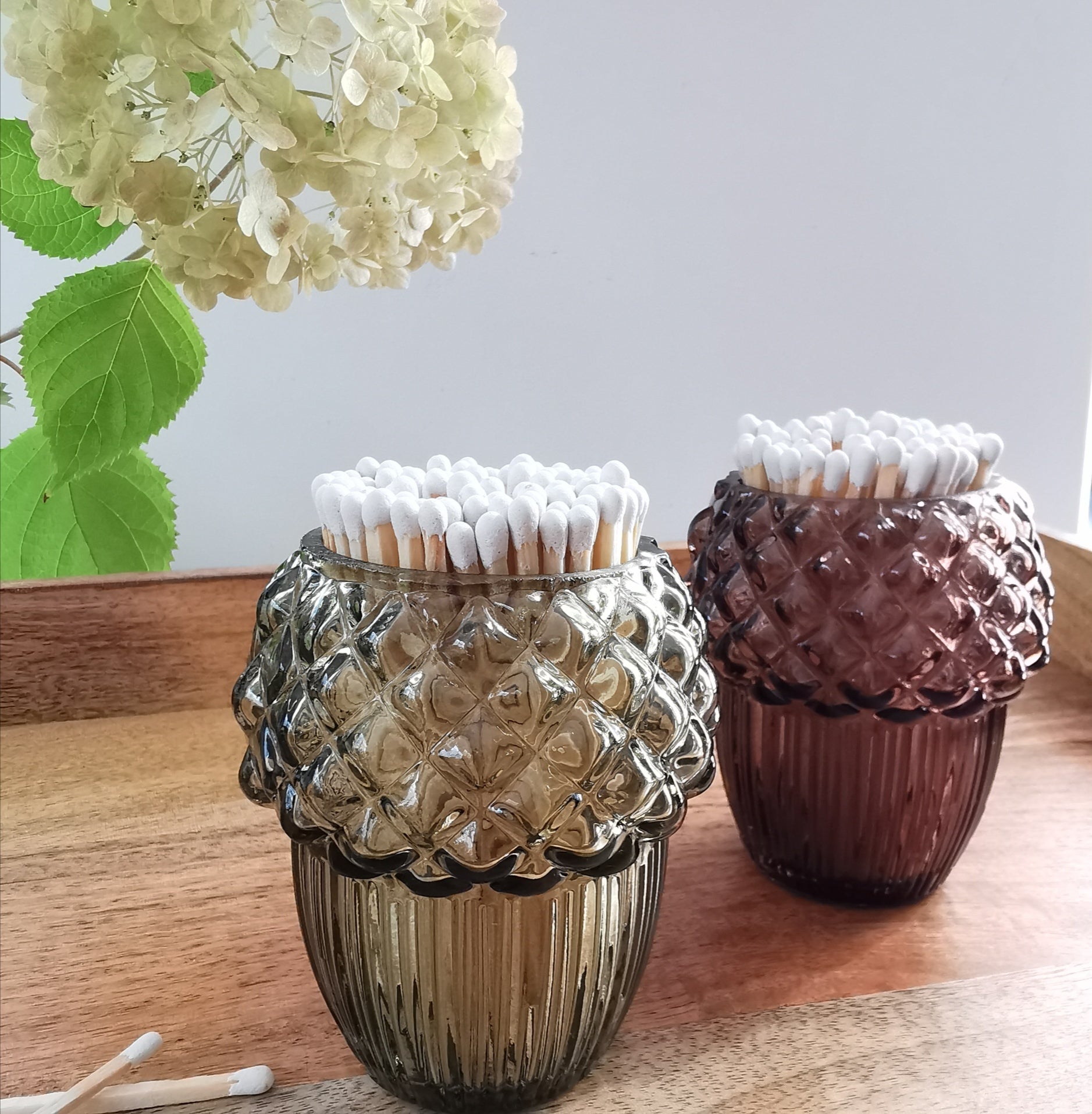 Long White Luxury Matches in Acorn Glass Jar
