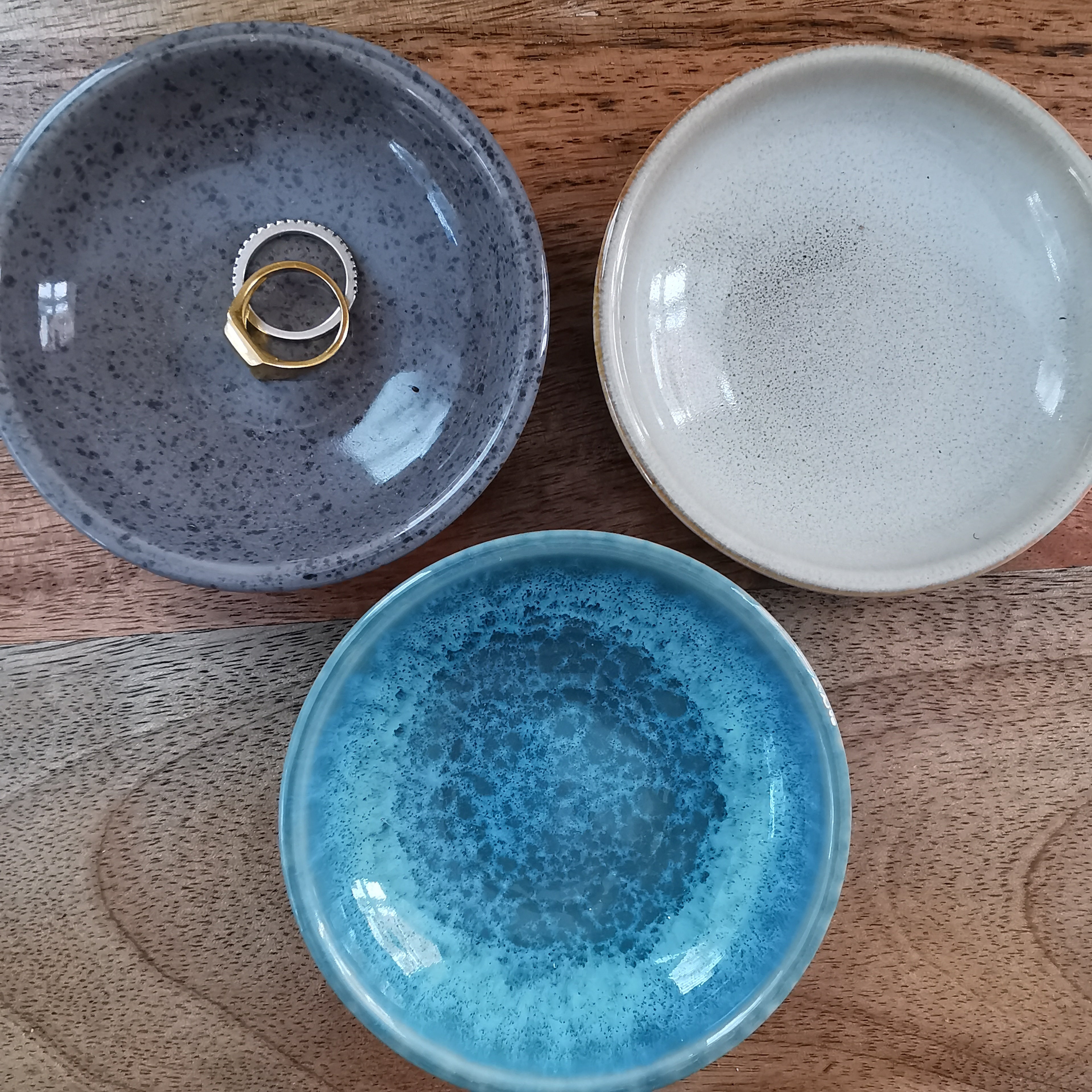 Reactive Glazed Round Jewellery Dish Blue Stone Mocca