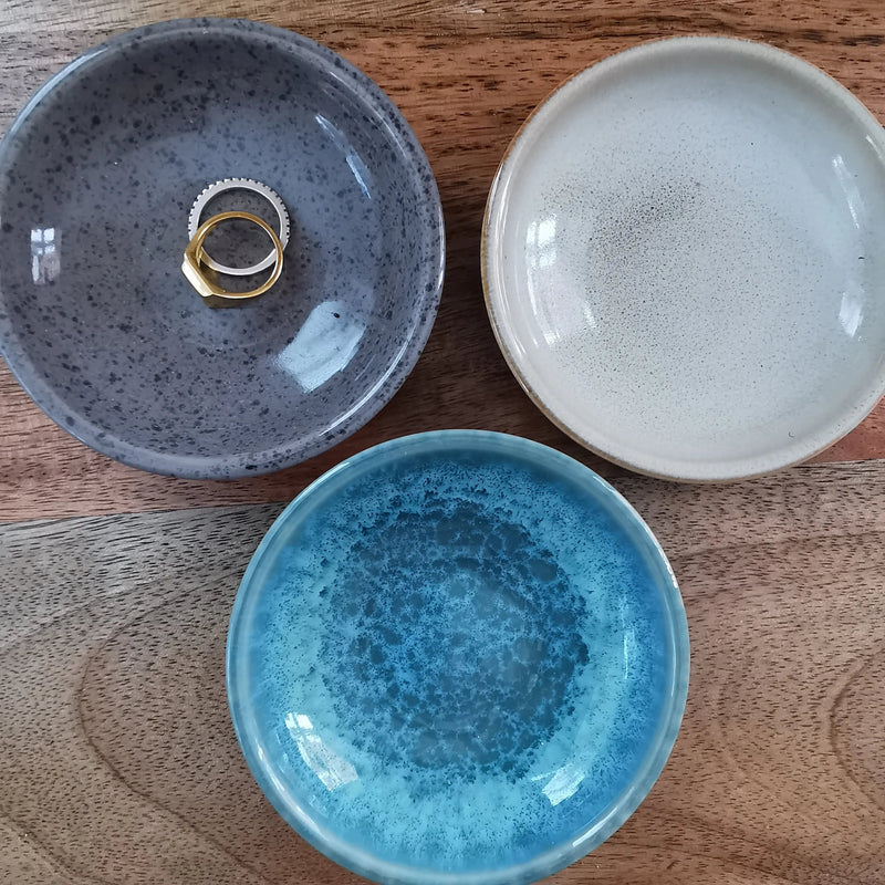 Reactive Glazed Trinket Dish – Blue, Stone & Mocca   Handcrafted Sustainable Living  Almasea