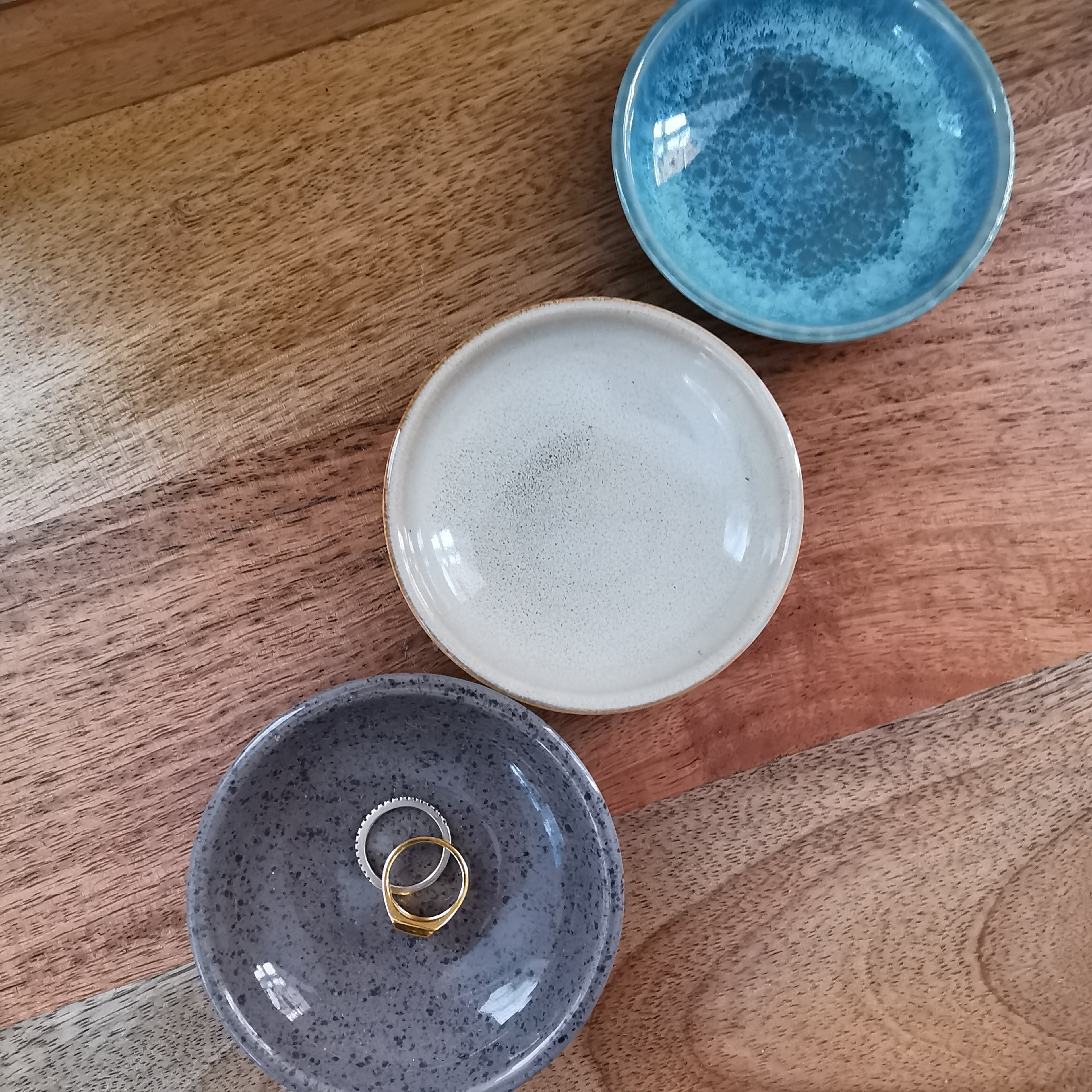 Reactive Glazed Round Jewellery Dish Blue Stone Mocca