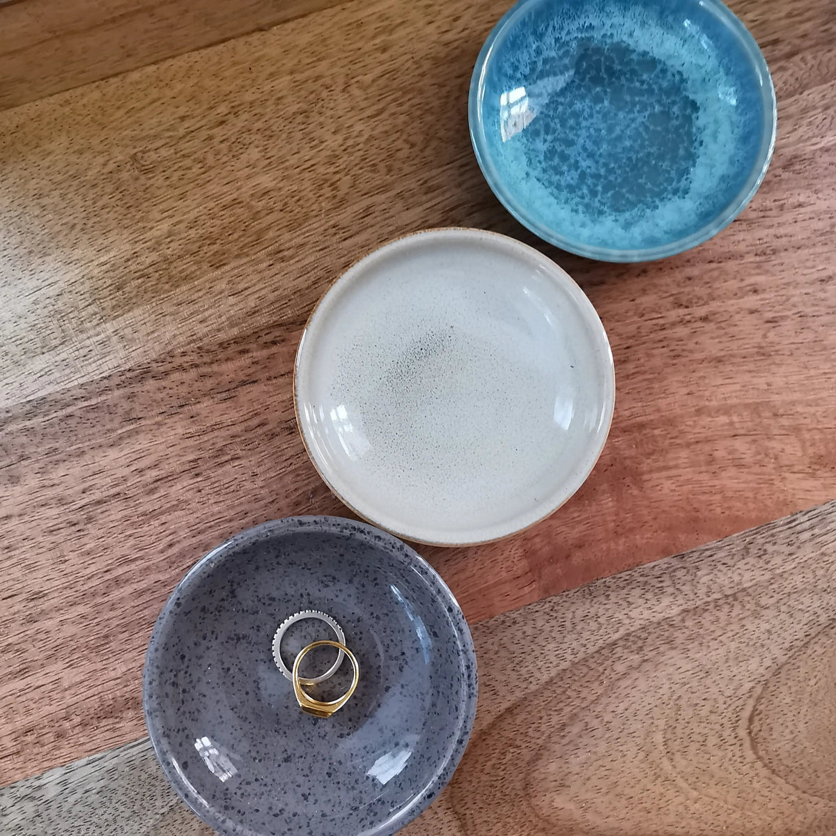 Reactive Glazed Trinket Dish – Blue, Stone & Mocca   Handcrafted Sustainable Living  Almasea