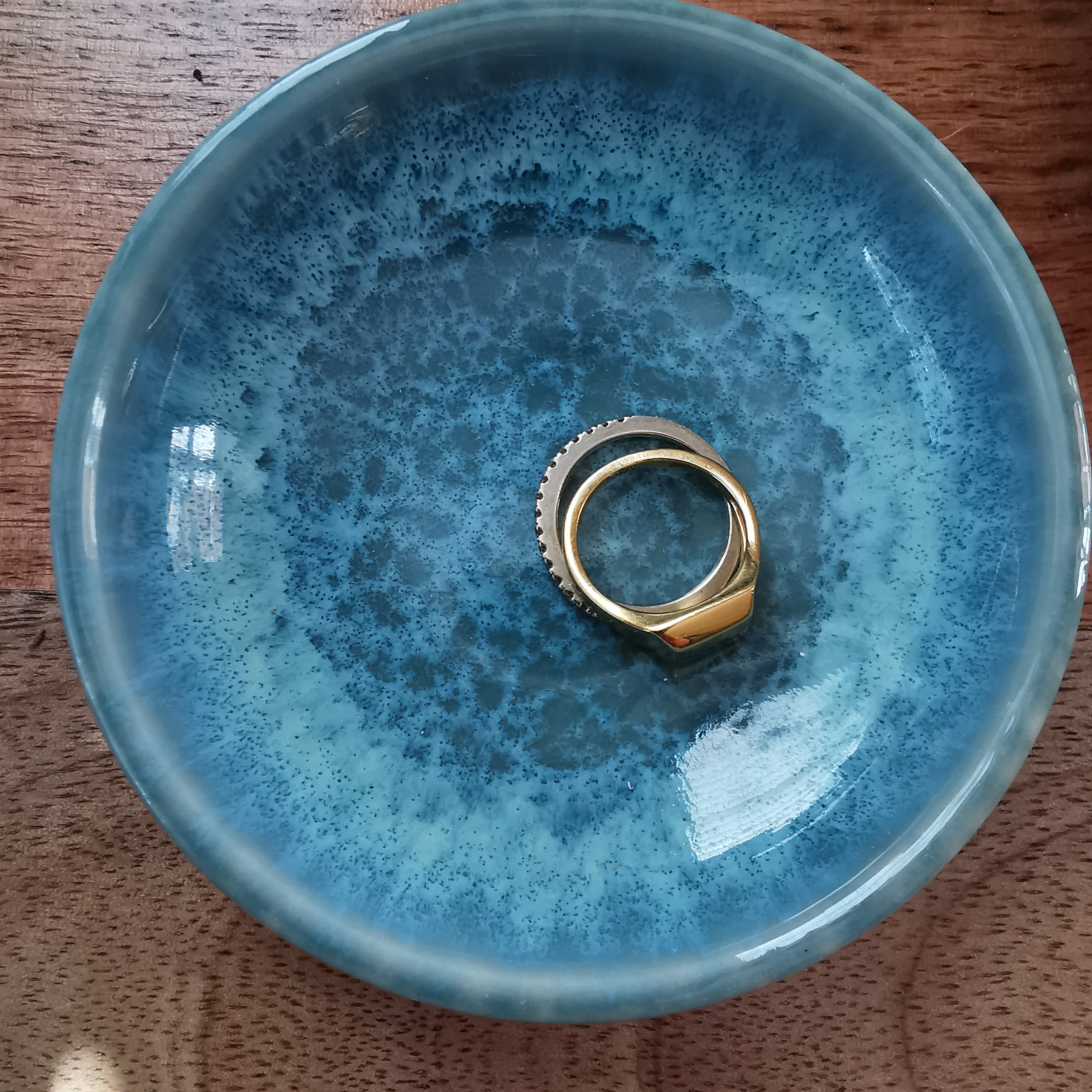 Reactive Glazed Round Jewellery Dish Blue Stone Mocca