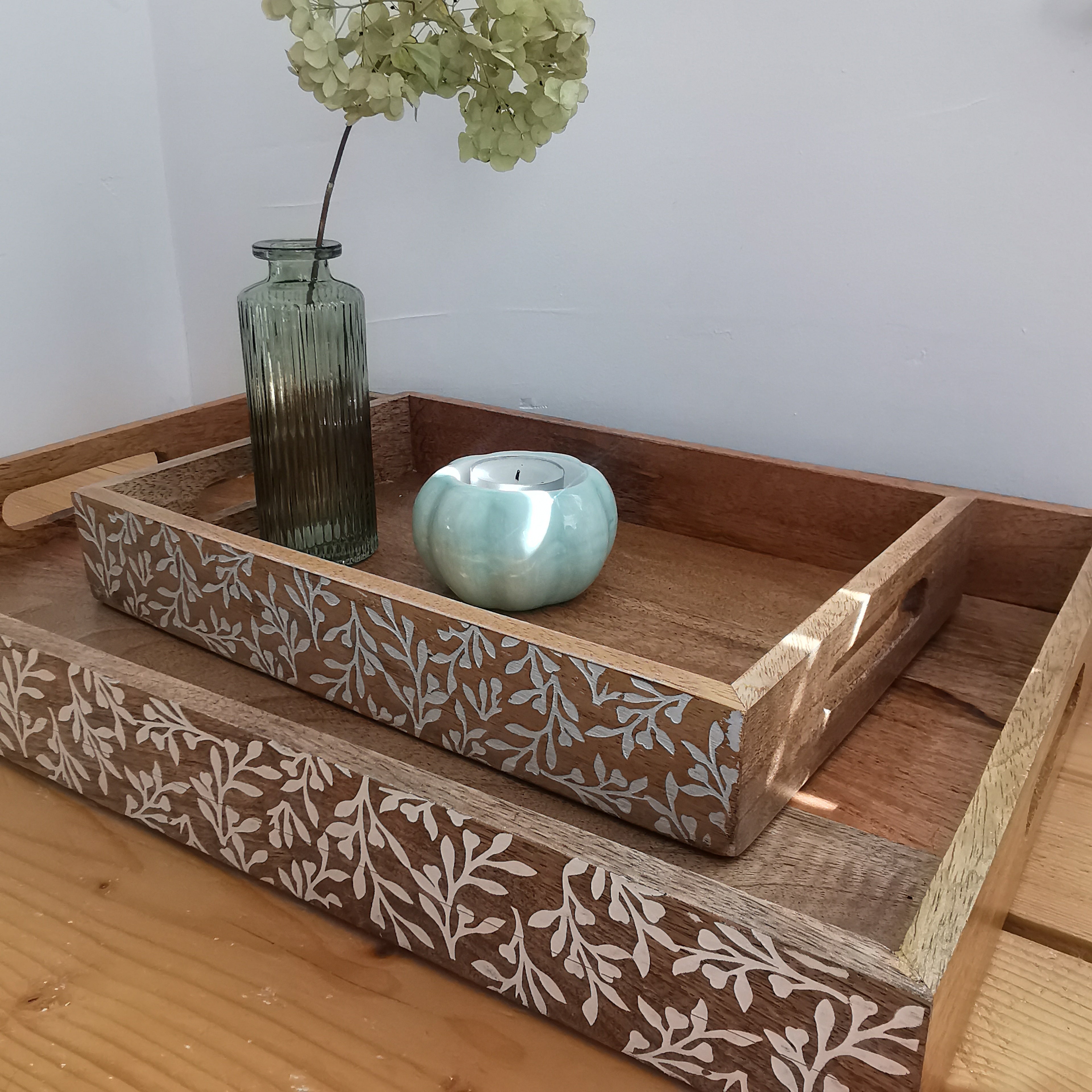 Wooden Trays with floral design Medium Large