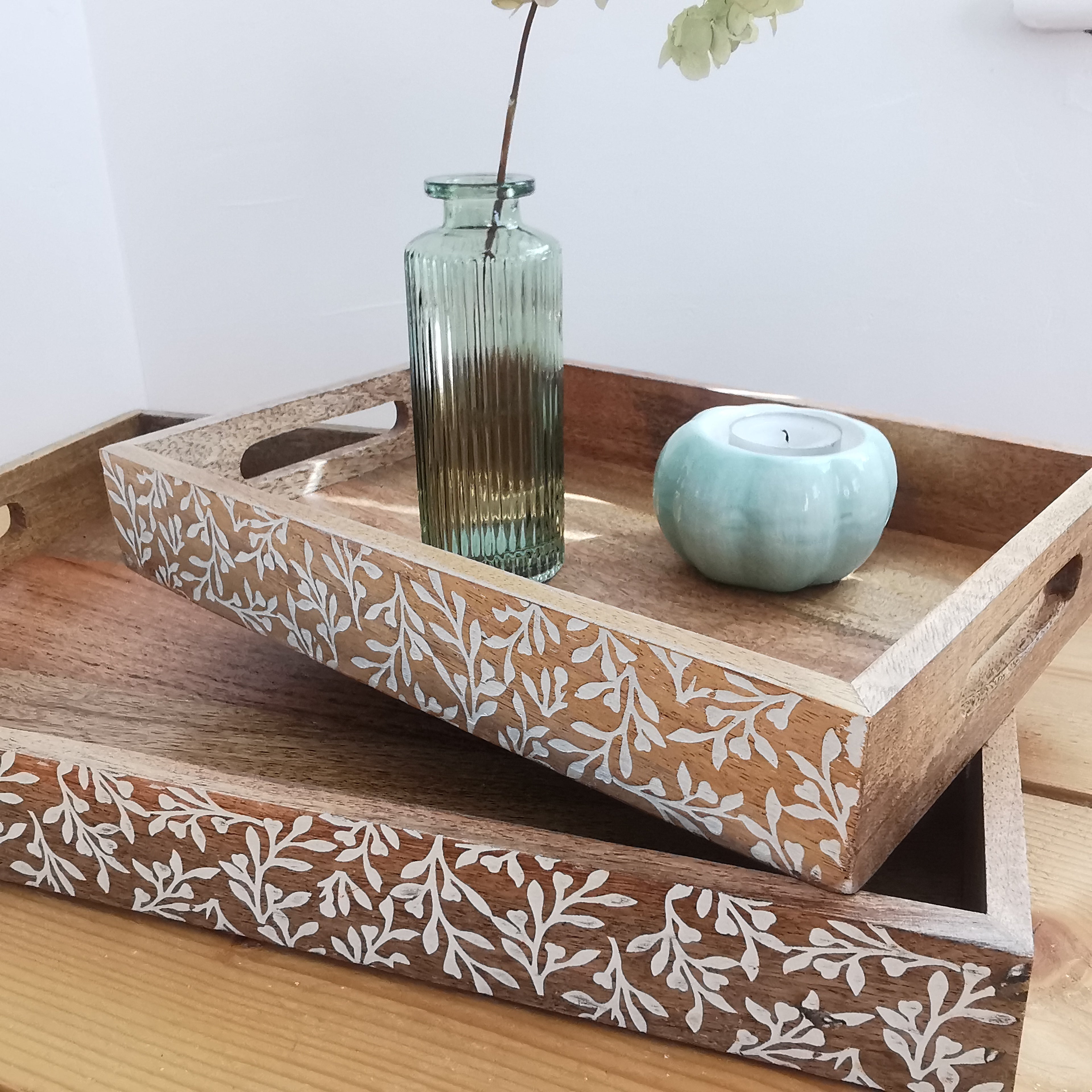 Wooden Trays with floral design Medium Large