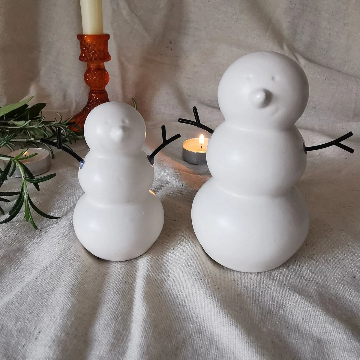 Ceramic Snowman Decoration – White Matt, Two Sizes   Handcrafted Sustainable Living  Almasea