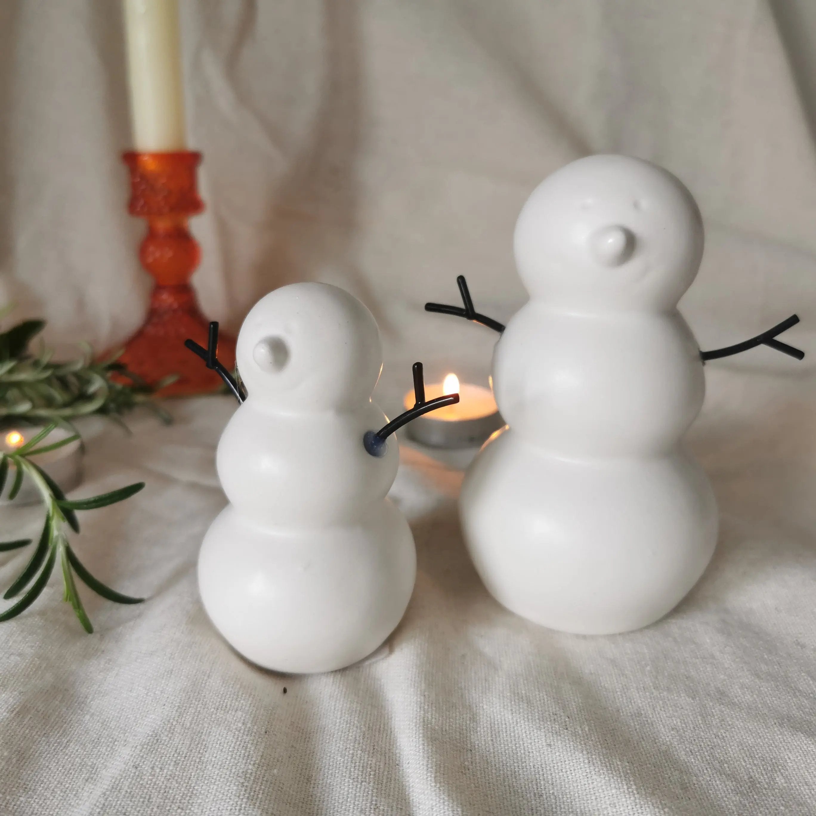 White Snowman Ceramic Festive Decoration Scandinavian Matt Finish Almasea