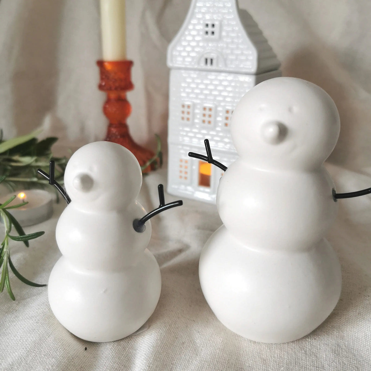 Ceramic Snowman Decoration – White Matt, Two Sizes   Handcrafted Sustainable Living  Almasea