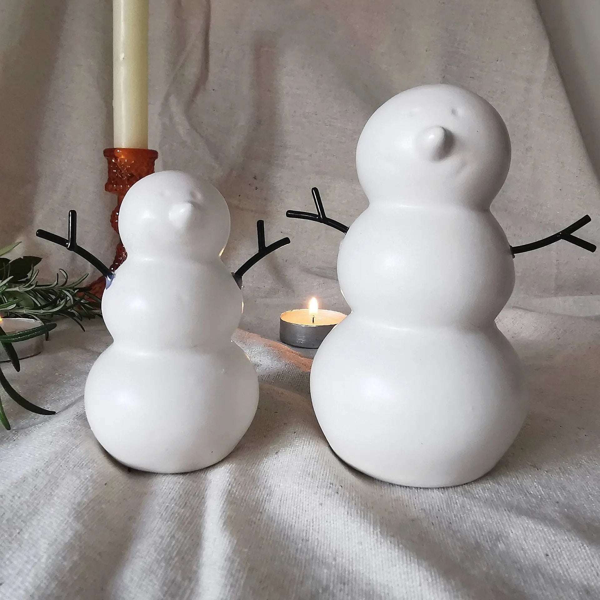 White Snowman Ceramic Festive Decoration Scandinavian Matt Finish Almasea