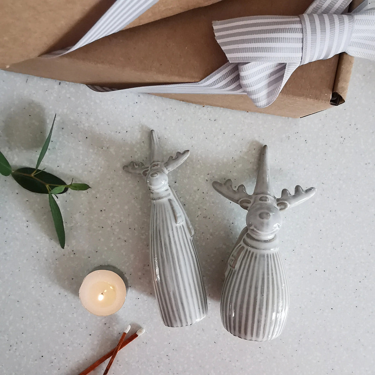 Ribbed Grey Reindeer – Ceramic Christmas Decoration   Handcrafted Sustainable Living  Almasea