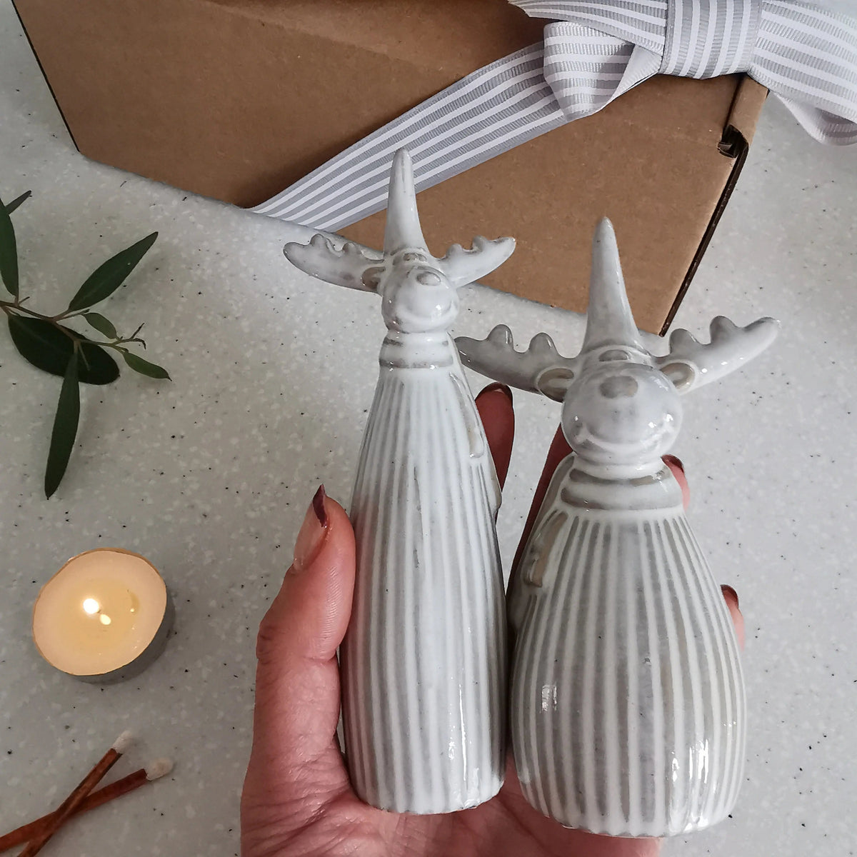 Ribbed Grey Reindeer – Ceramic Christmas Decoration   Handcrafted Sustainable Living  Almasea