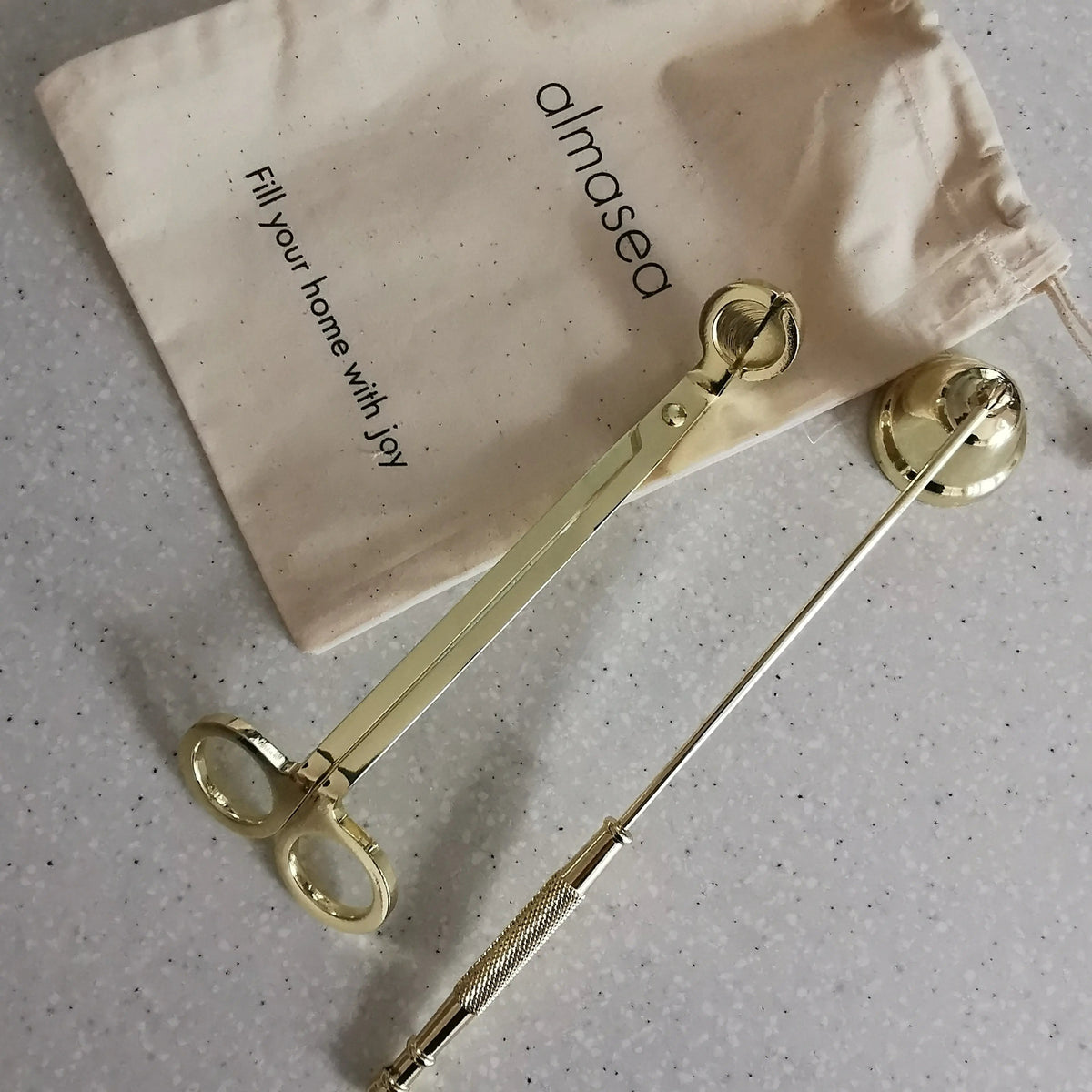Gold Candle Wick Trimmer & Snuffer Set   Handcrafted Sustainable Living  Almasea