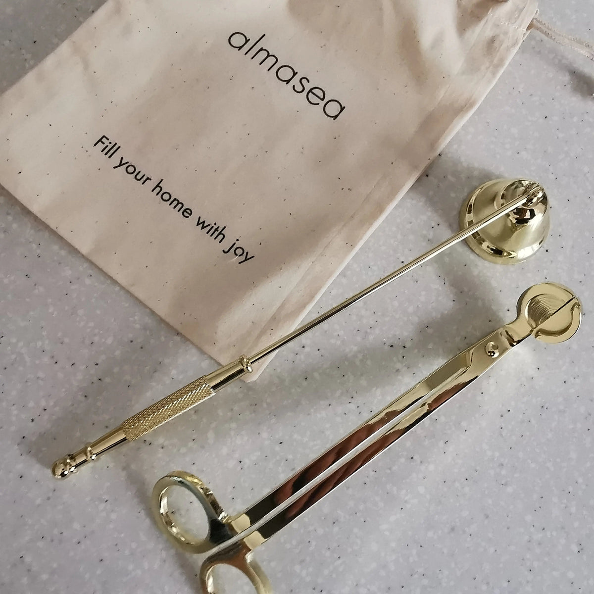 Gold Candle Wick Trimmer & Snuffer Set   Handcrafted Sustainable Living  Almasea