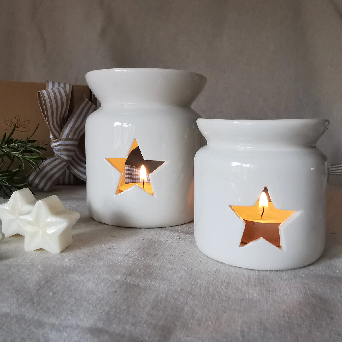 Star Candle Warmer – White Ceramic Wax Burner, Two Sizes   Handcrafted Sustainable Living  Almasea