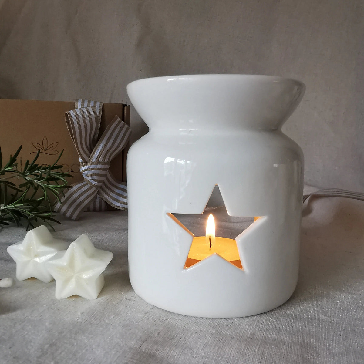 Star Candle Warmer – White Ceramic Wax Burner, Two Sizes   Handcrafted Sustainable Living  Almasea