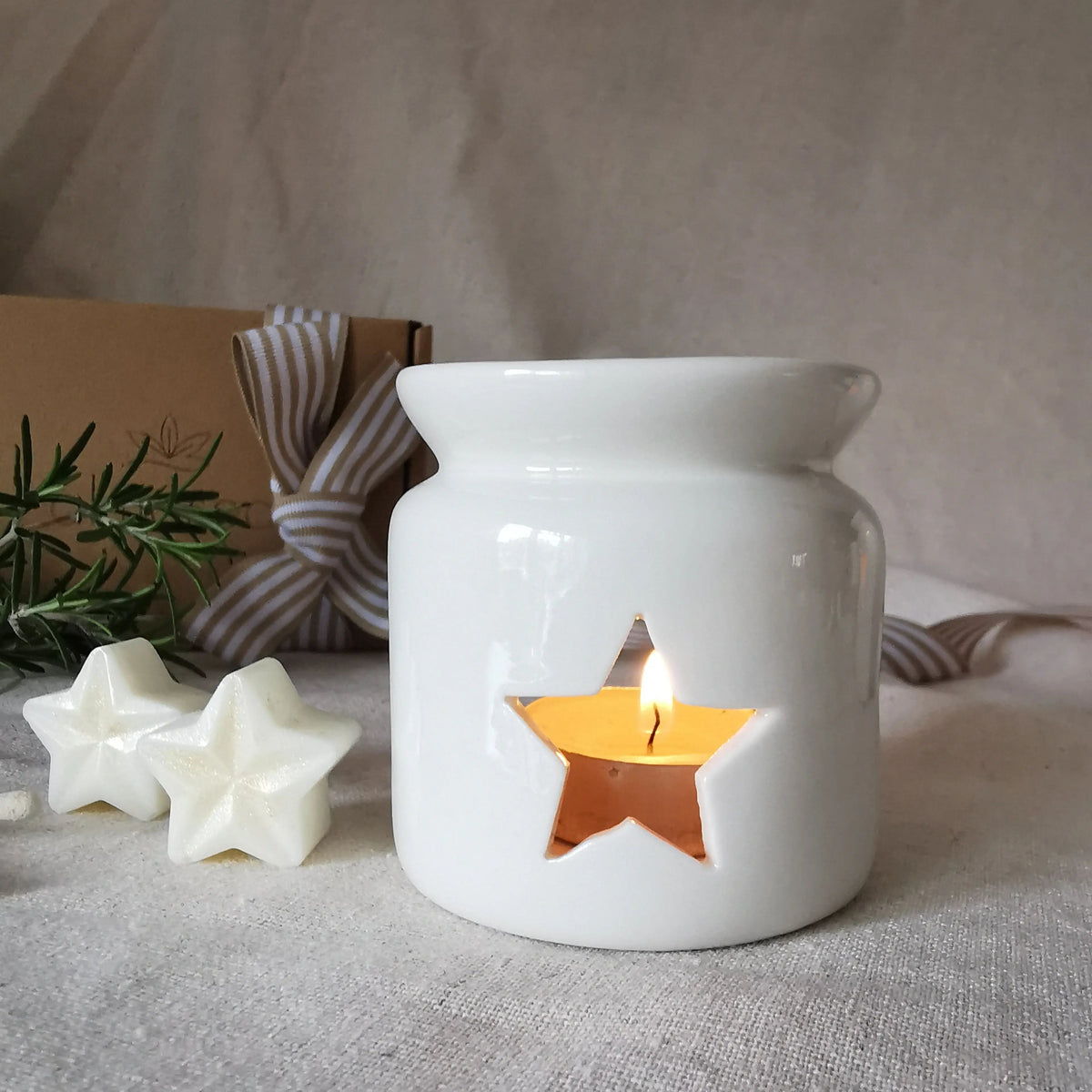 Star Candle Warmer – White Ceramic Wax Burner, Two Sizes   Handcrafted Sustainable Living  Almasea