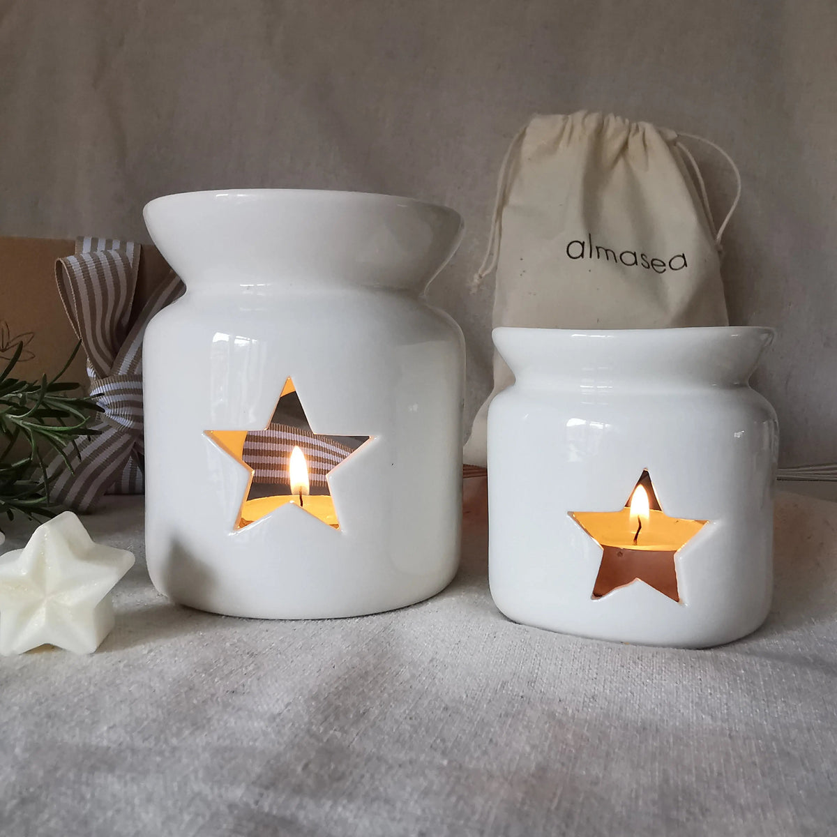 Star Candle Warmer – White Ceramic Wax Burner, Two Sizes   Handcrafted Sustainable Living  Almasea