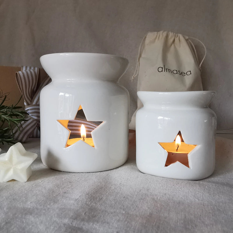 Star Candle Warmer – White Ceramic Wax Burner, Two Sizes   Handcrafted Sustainable Living  Almasea