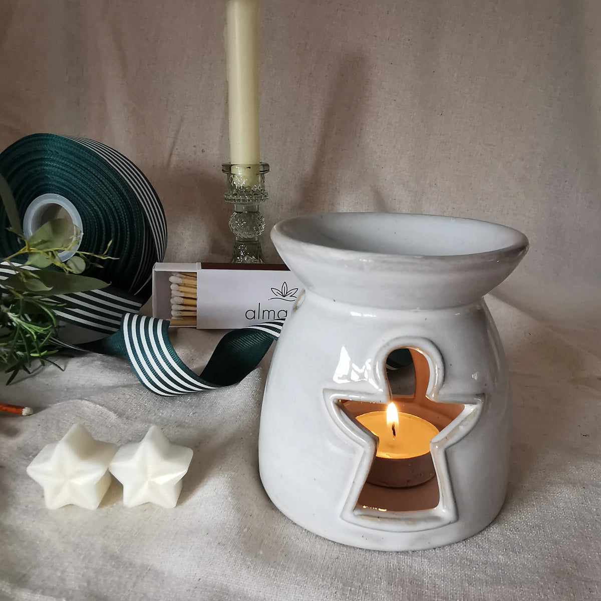 Festive Ceramic Wax Burner – Star, Tree & Angel Designs   Handcrafted Sustainable Living  Almasea