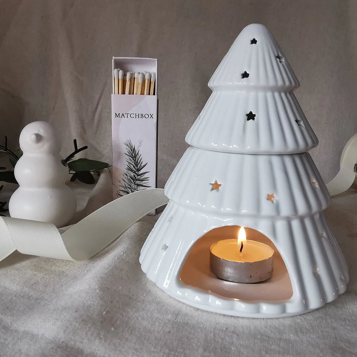 Christmas Tree Wax Melt Burner – White Ceramic, 15cm   Handcrafted Sustainable Living  Almasea