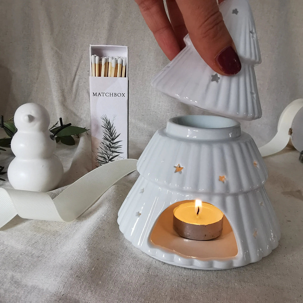 Christmas Tree Wax Melt Burner – White Ceramic, 15cm   Handcrafted Sustainable Living  Almasea