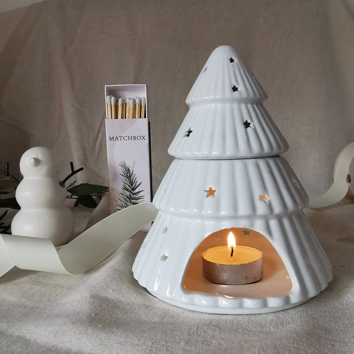 Christmas Tree Wax Melt Burner – White Ceramic, 15cm   Handcrafted Sustainable Living  Almasea