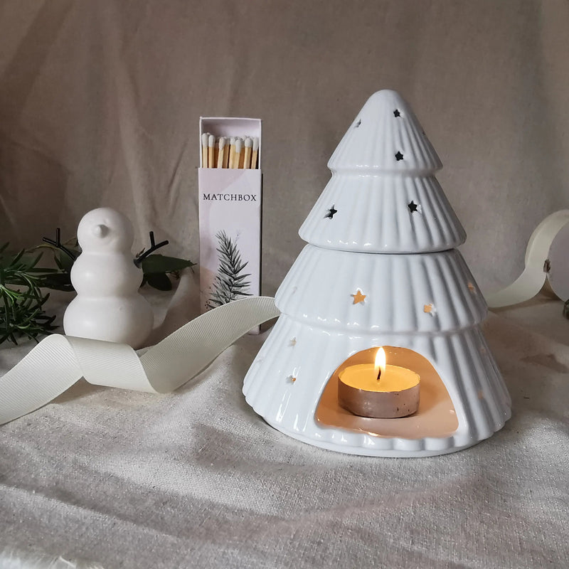 Christmas Tree Wax Melt Burner – White Ceramic, 15cm   Handcrafted Sustainable Living  Almasea