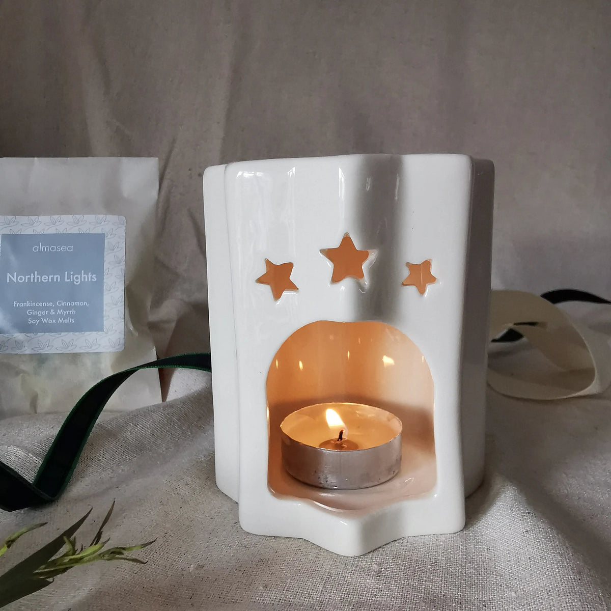 Celestial Star Wax Melt Burner – White or Navy Ceramic   Handcrafted Sustainable Living  Almasea