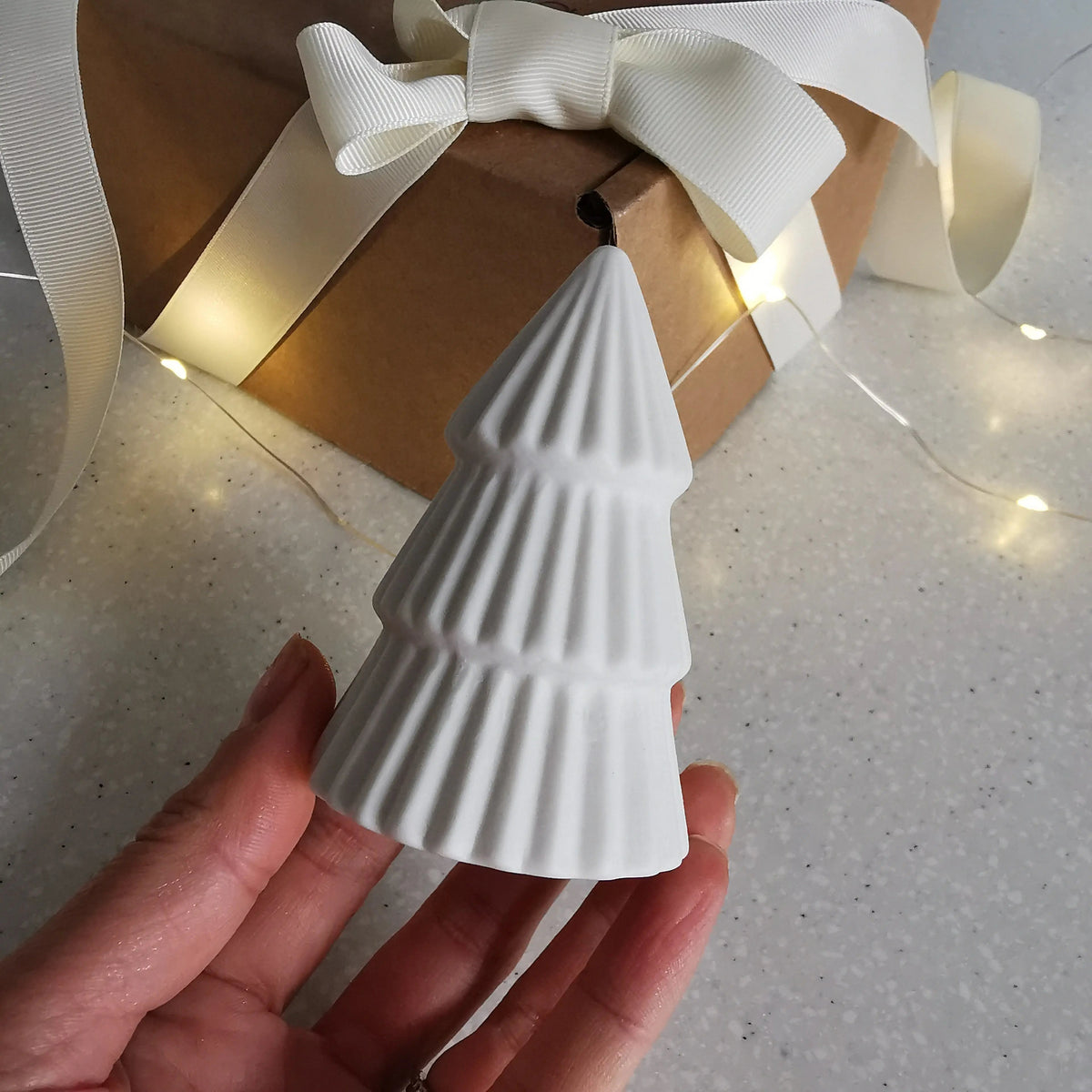 Ceramic Christmas Tree Decoration UK – Matt White Ribbed   Handcrafted Sustainable Living  Almasea