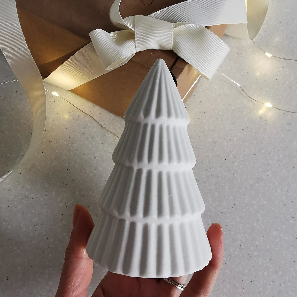 Ceramic Christmas Tree Decoration UK – Matt White Ribbed   Handcrafted Sustainable Living  Almasea