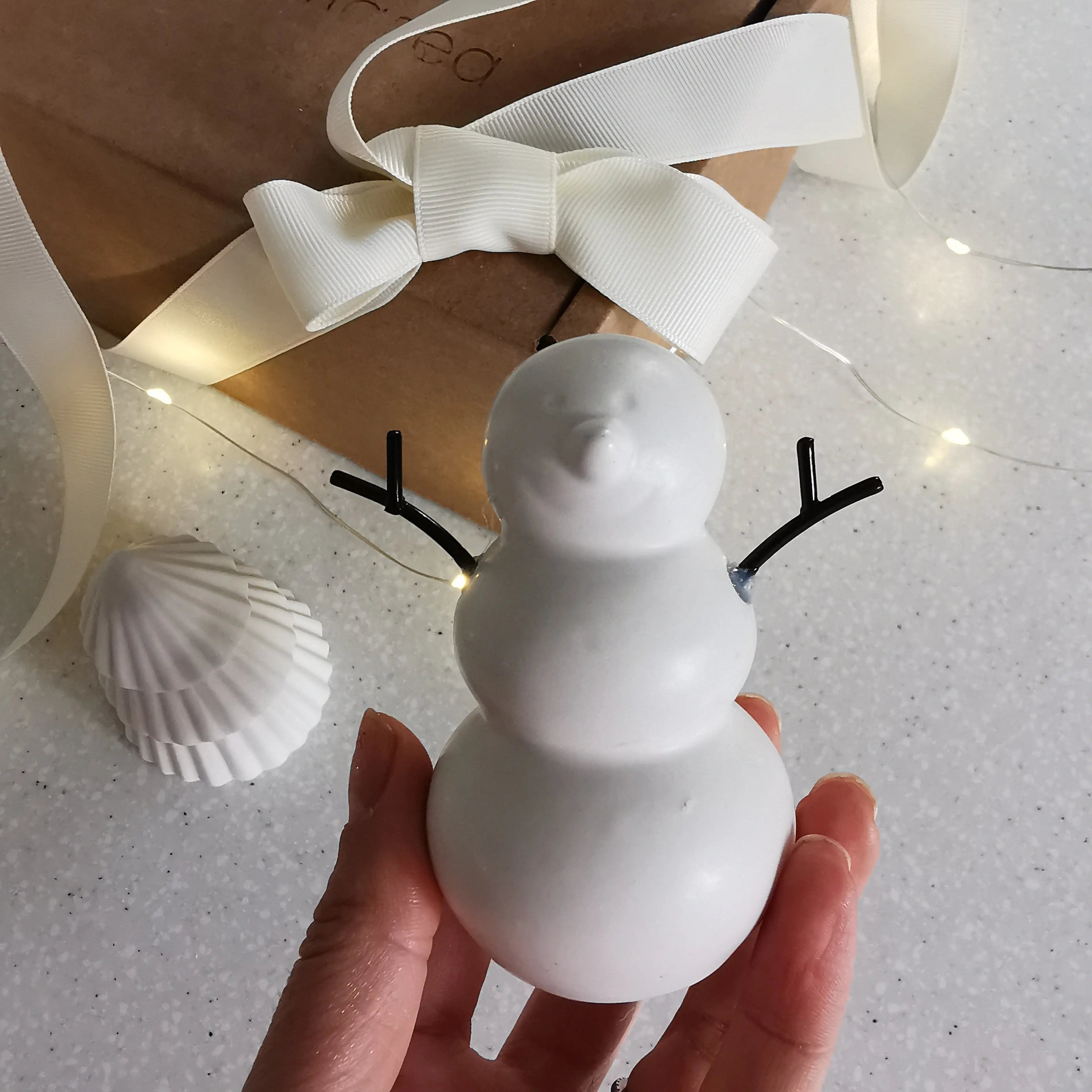 White Snowman Ceramic Festive Decoration Scandinavian Matt Finish Almasea
