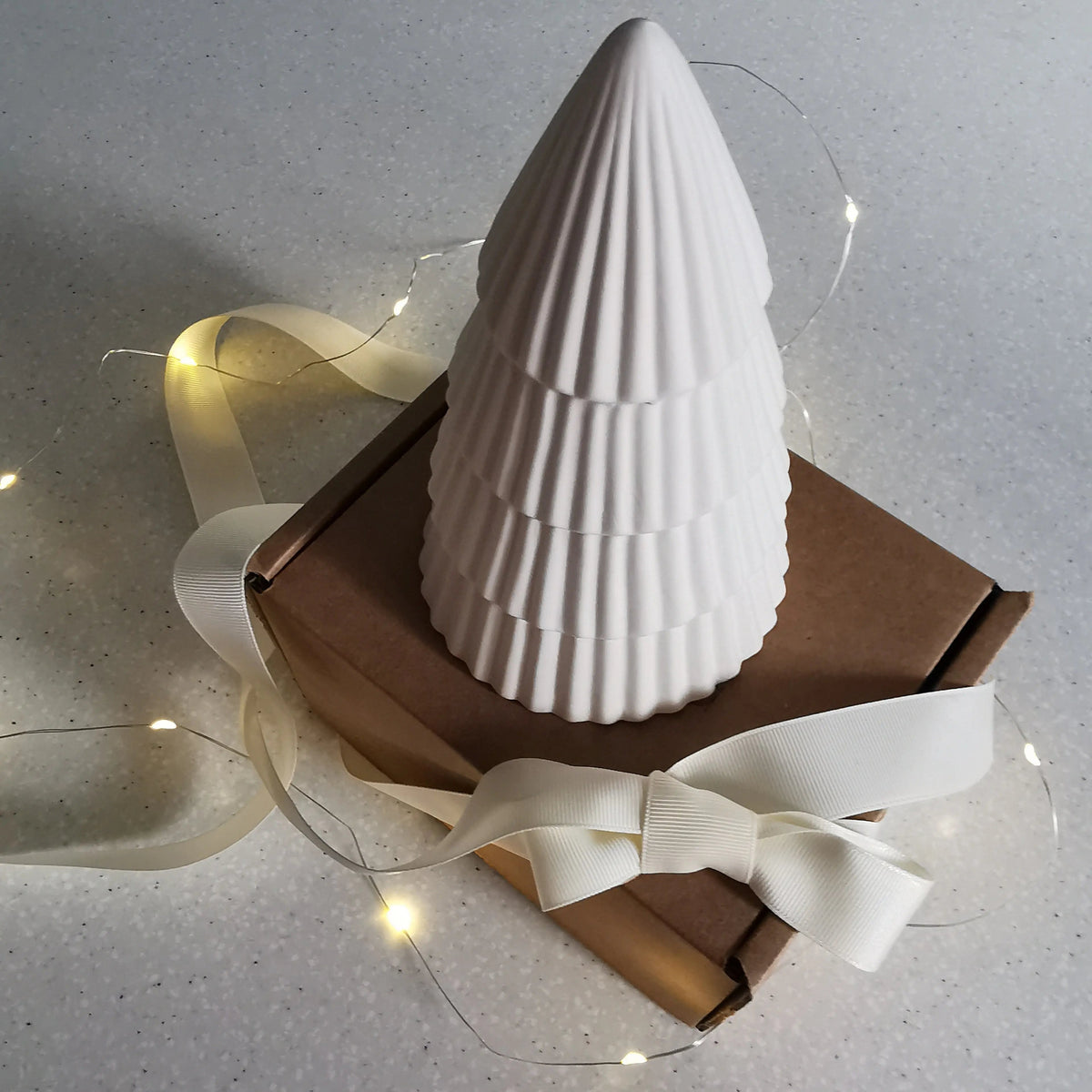 Ceramic Christmas Tree Decoration UK – Matt White Ribbed   Handcrafted Sustainable Living  Almasea