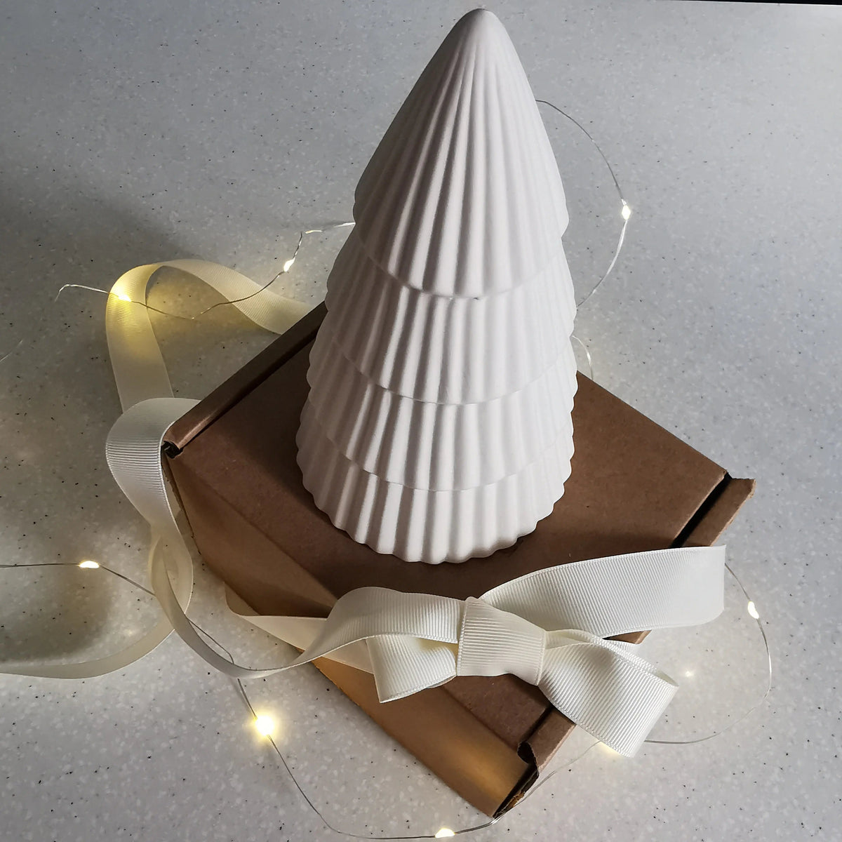 Ceramic Christmas Tree Decoration UK – Matt White Ribbed   Handcrafted Sustainable Living  Almasea