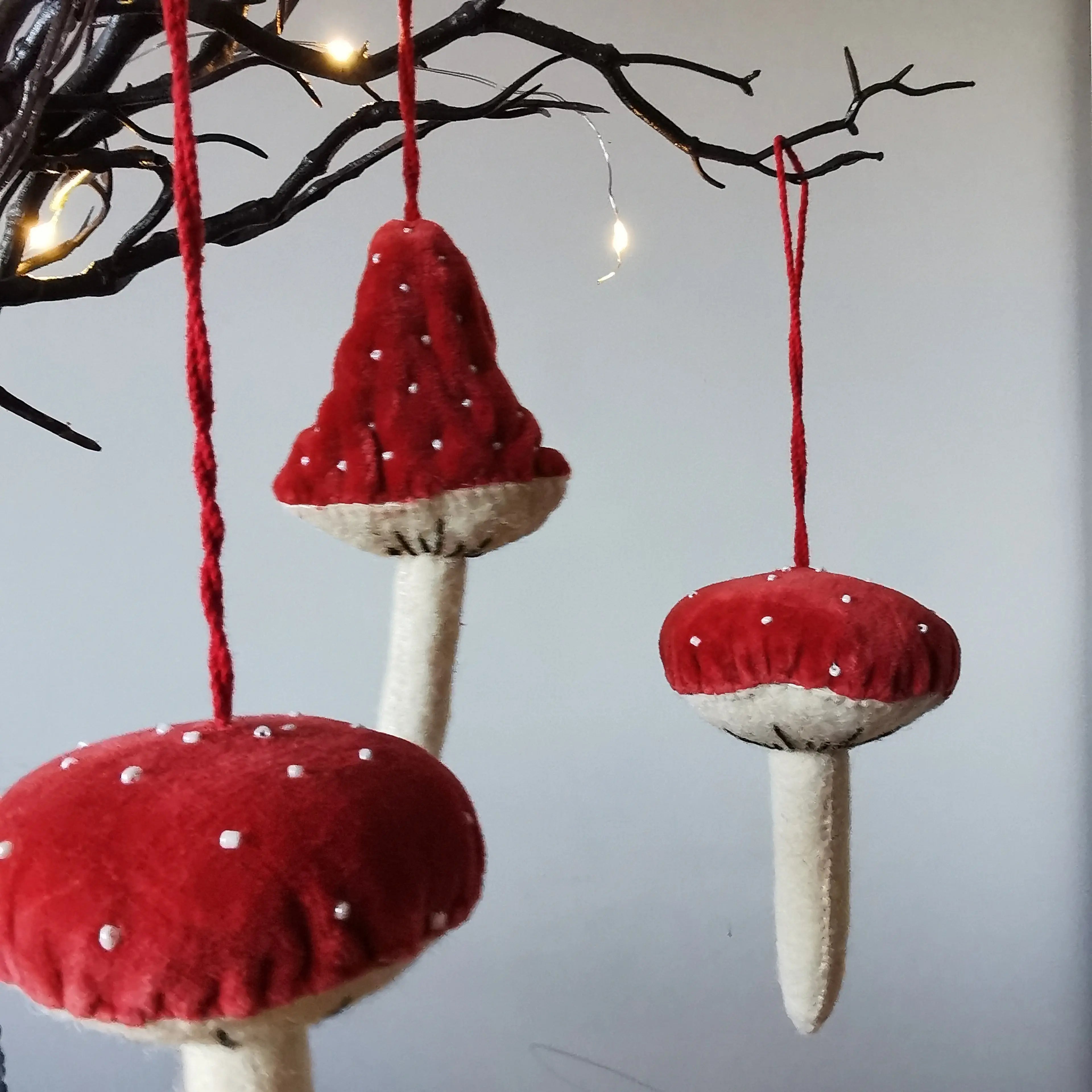 Red Velvet Mushrooms Hanging Decorations Almasea