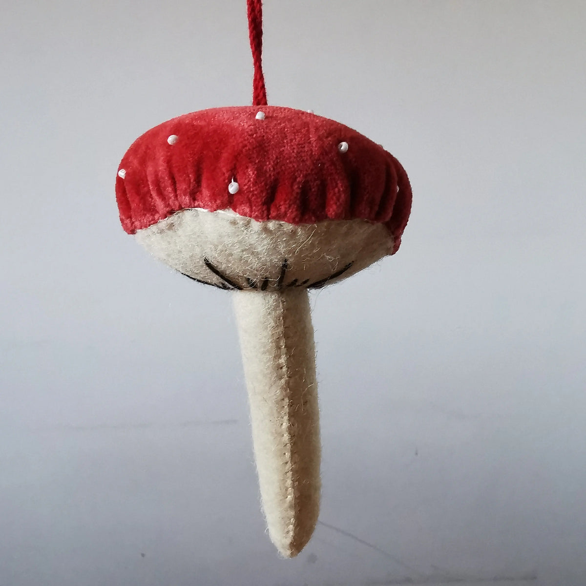 Fiona Walker England Red Velvet Hanging Mushroom Decoration   Handcrafted Sustainable Living  Almasea