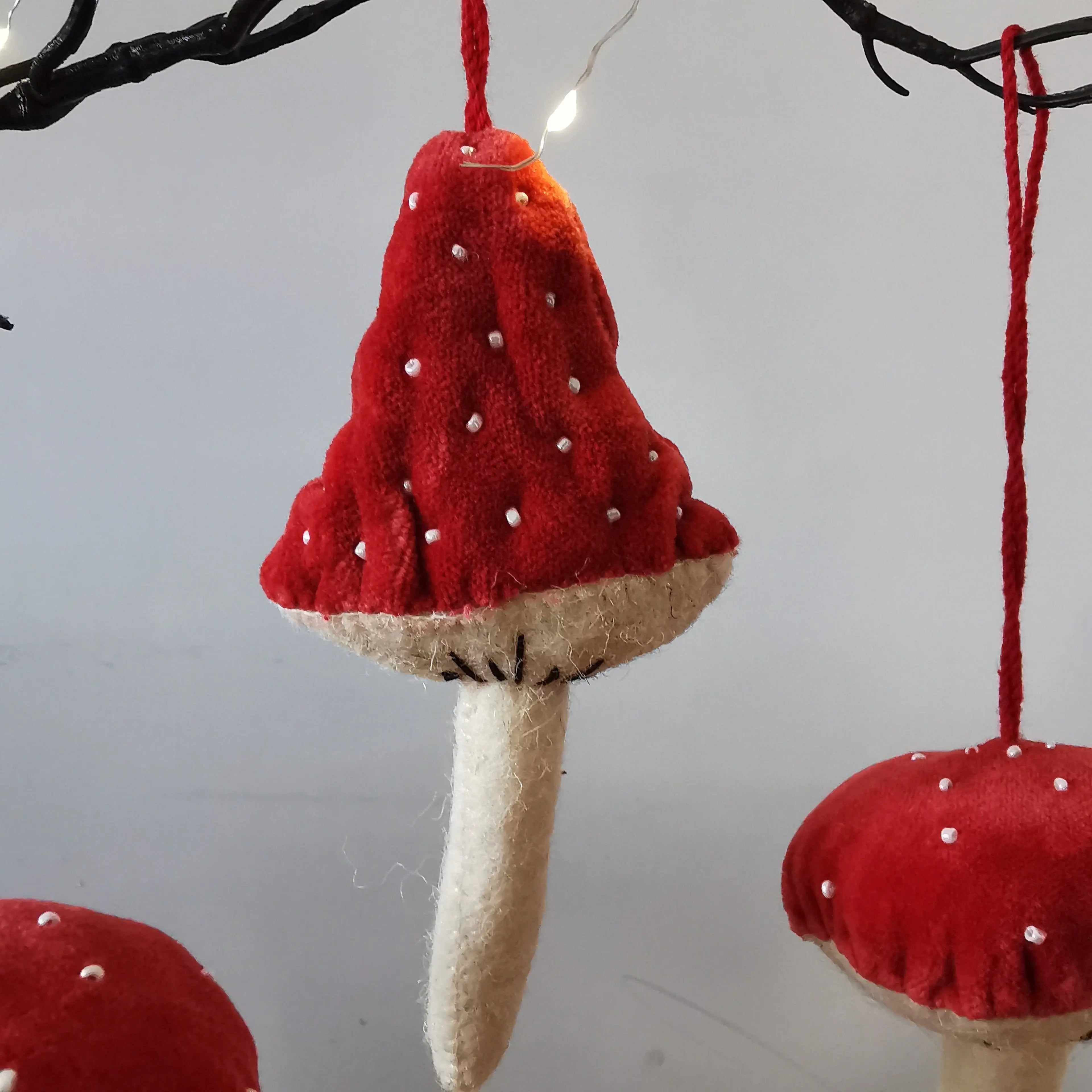 Red Velvet Mushrooms Hanging Decorations Almasea